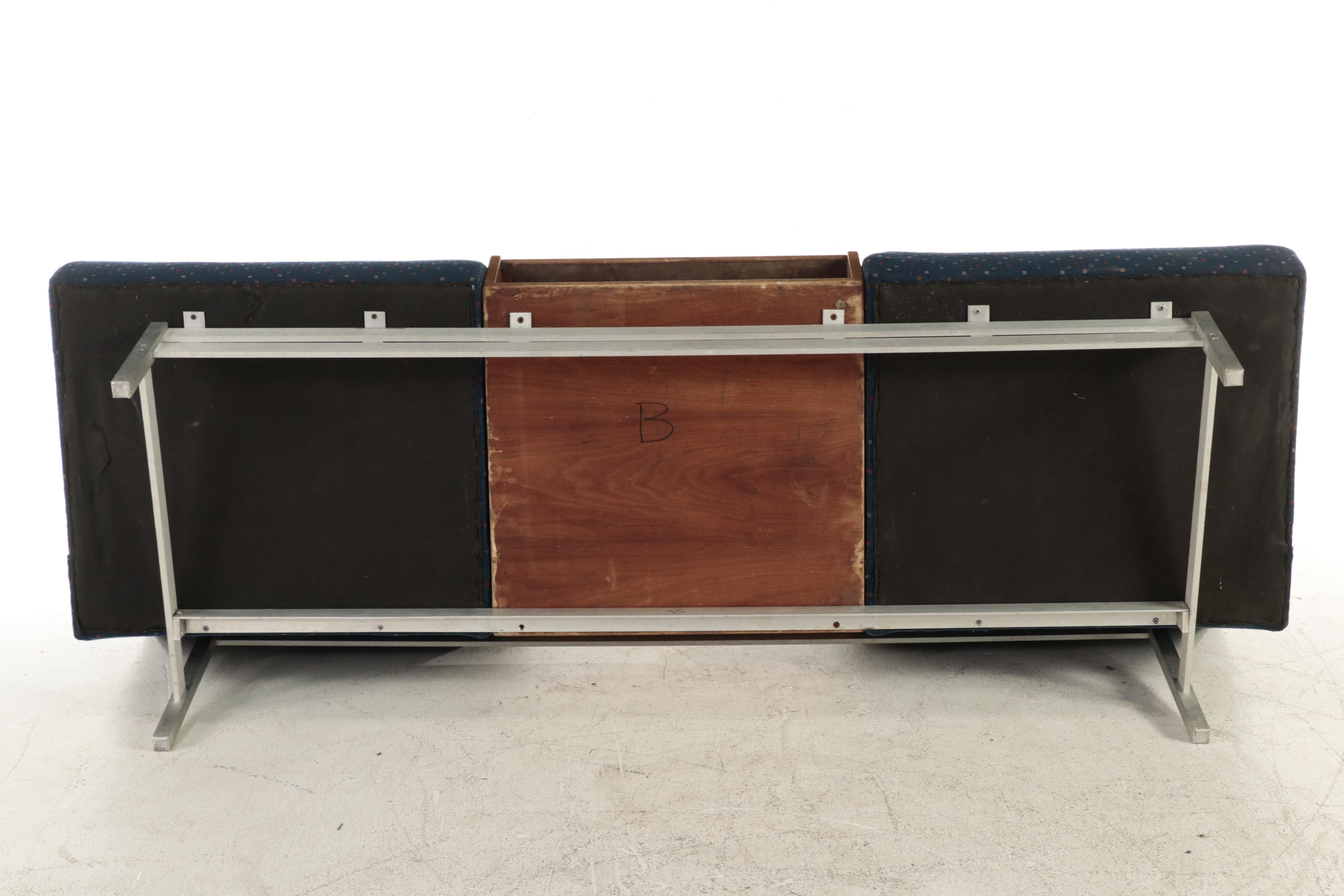 Modernist Walnut, White Laminate, and Aluminum Two-Seat Bench with Center Table