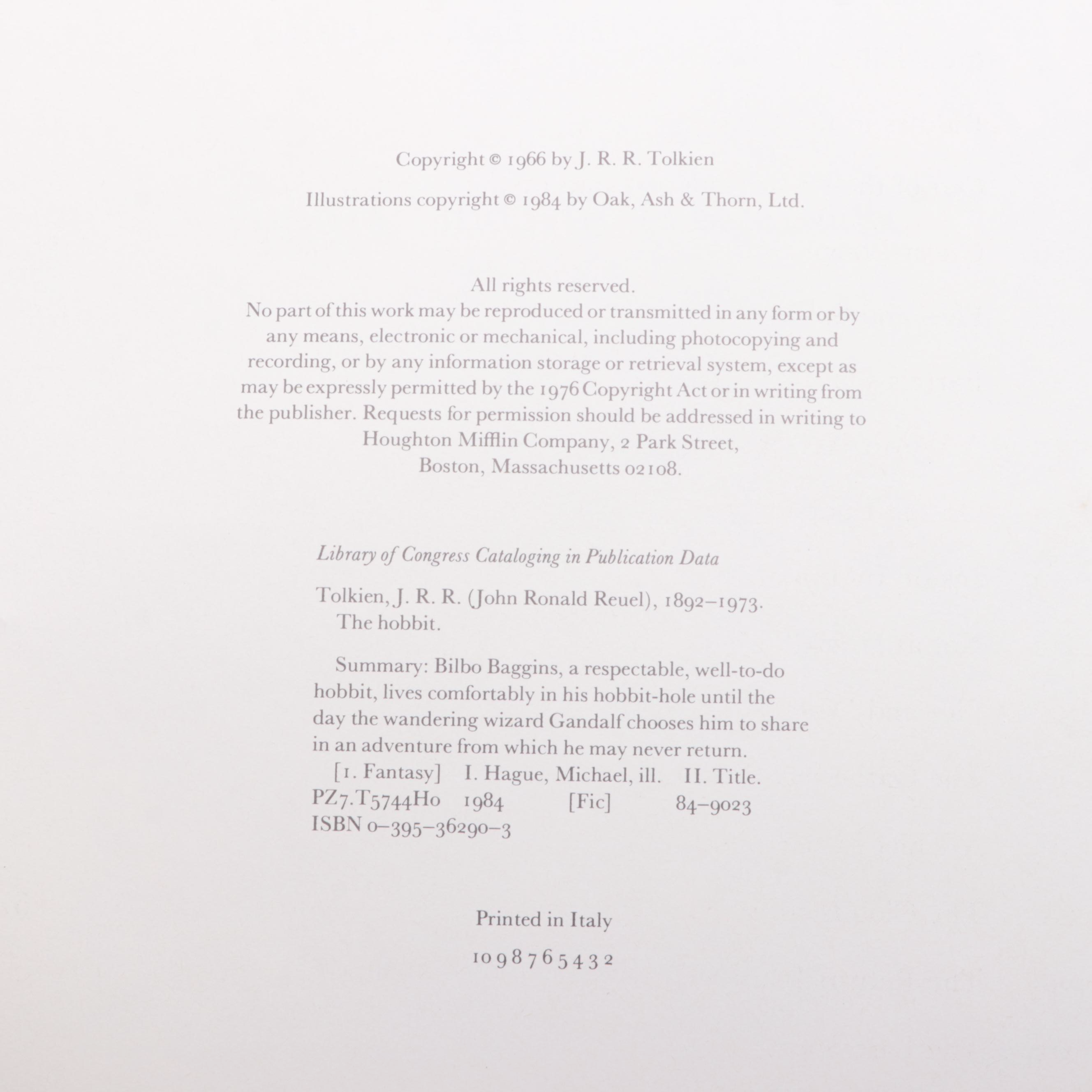First Illustrated Edition "The Hobbit" by J. R. R. Tolkien, 1984