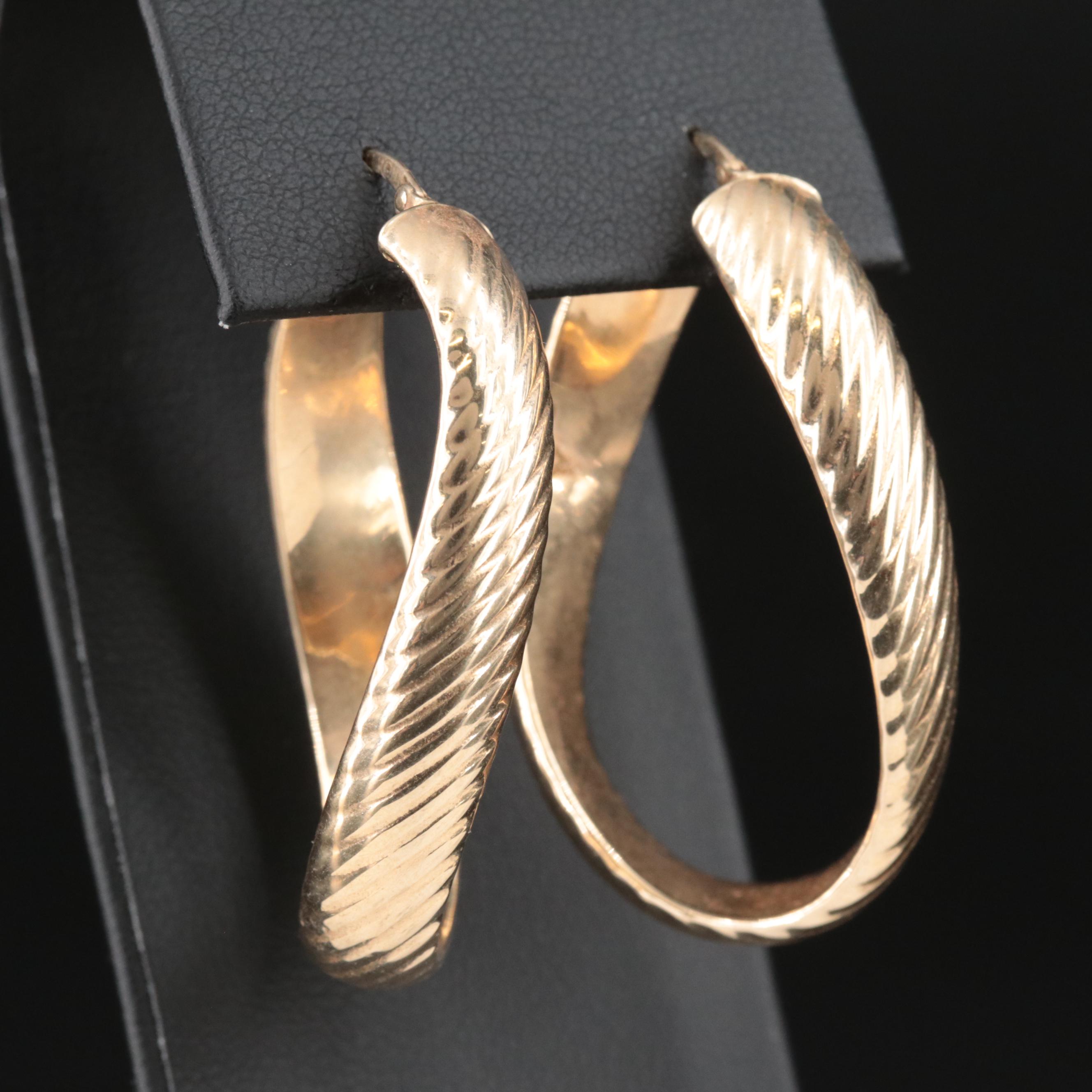 14K Contour Fluted Hoop Earrings