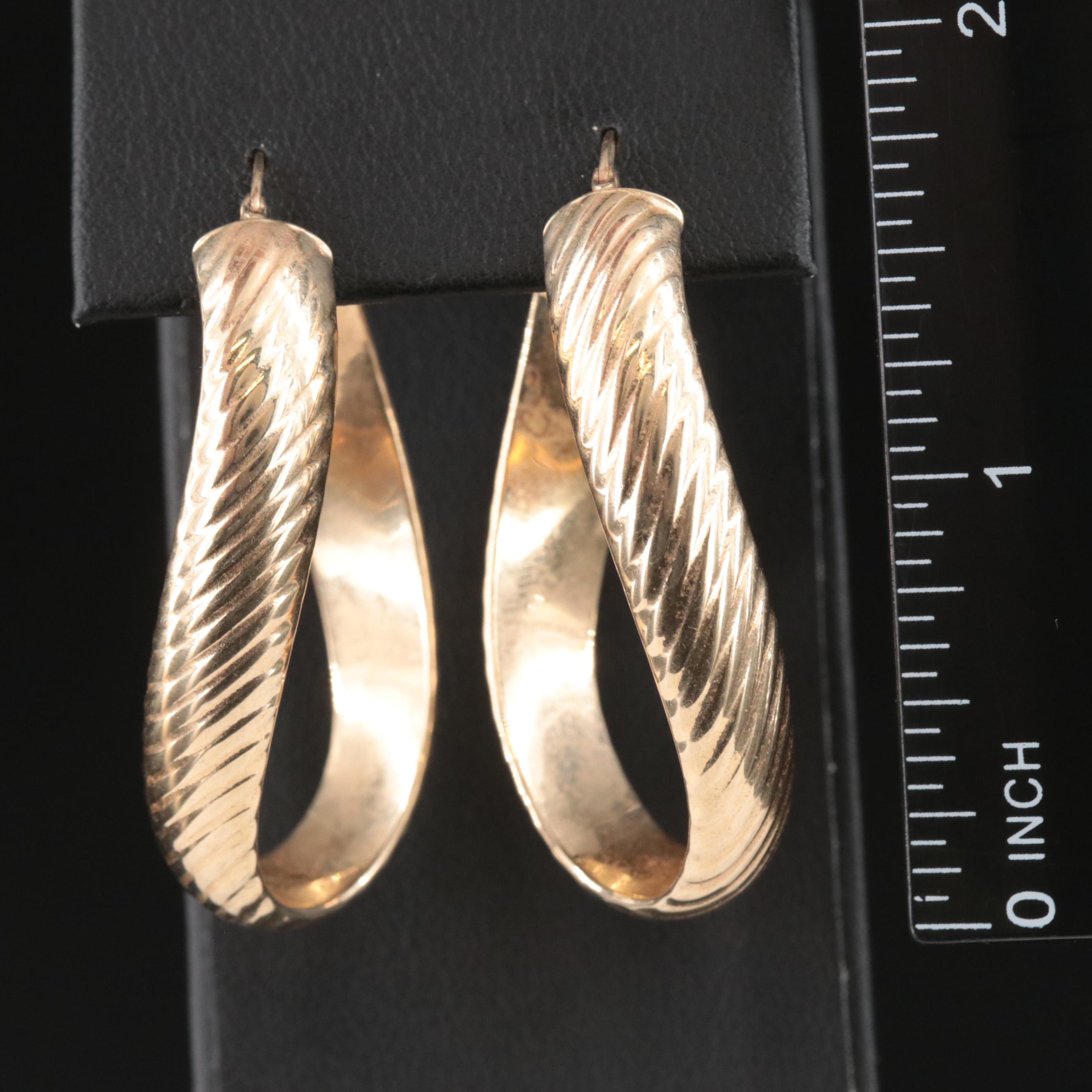 14K Contour Fluted Hoop Earrings