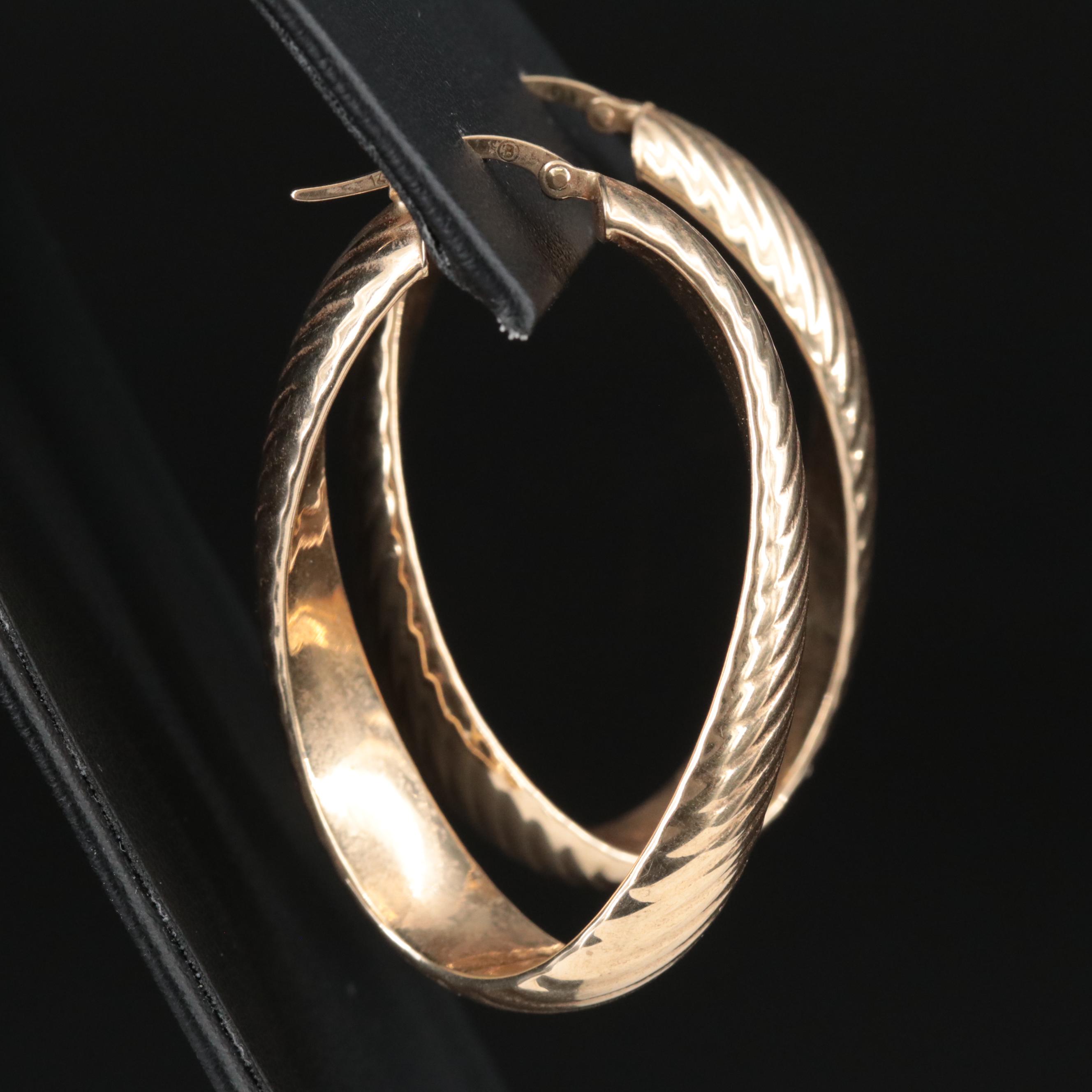 14K Contour Fluted Hoop Earrings
