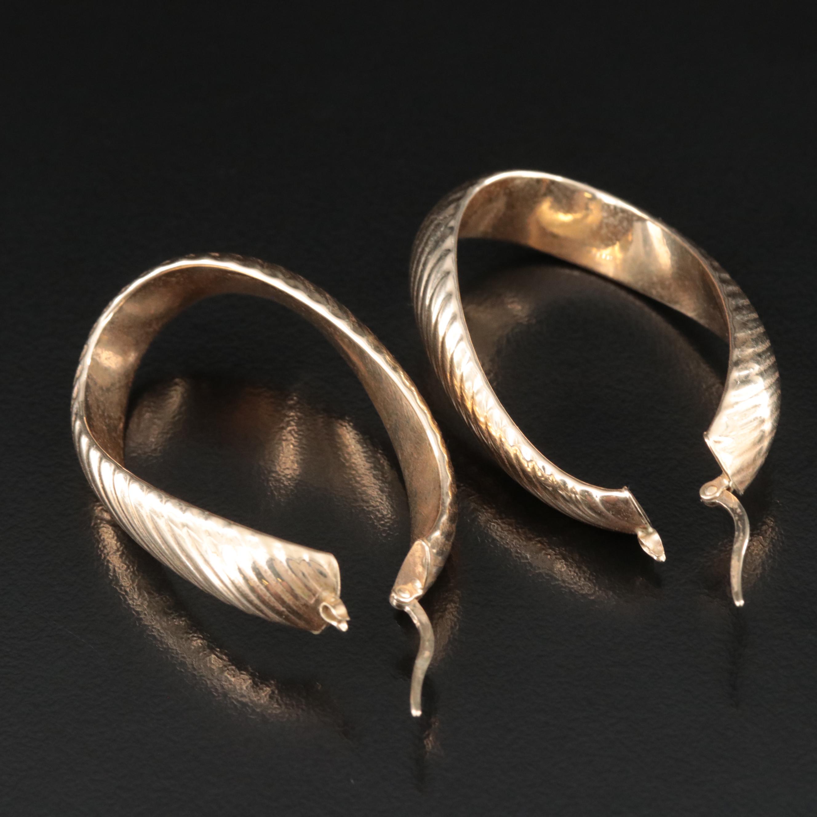 14K Contour Fluted Hoop Earrings