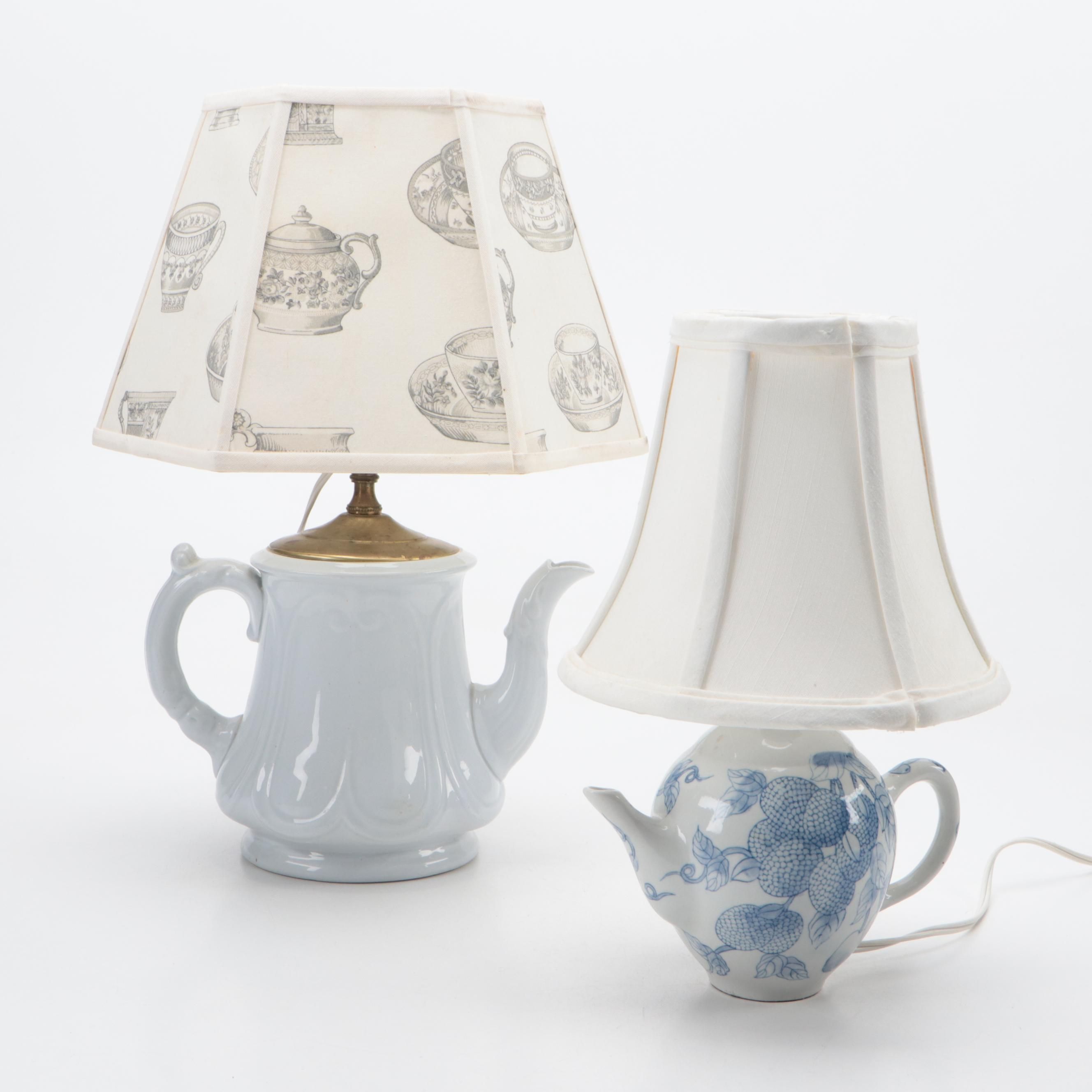 Chinese Lychees Porcelain Tea Pot Shaped Table Lamp & Coffee Pot Table Lamp