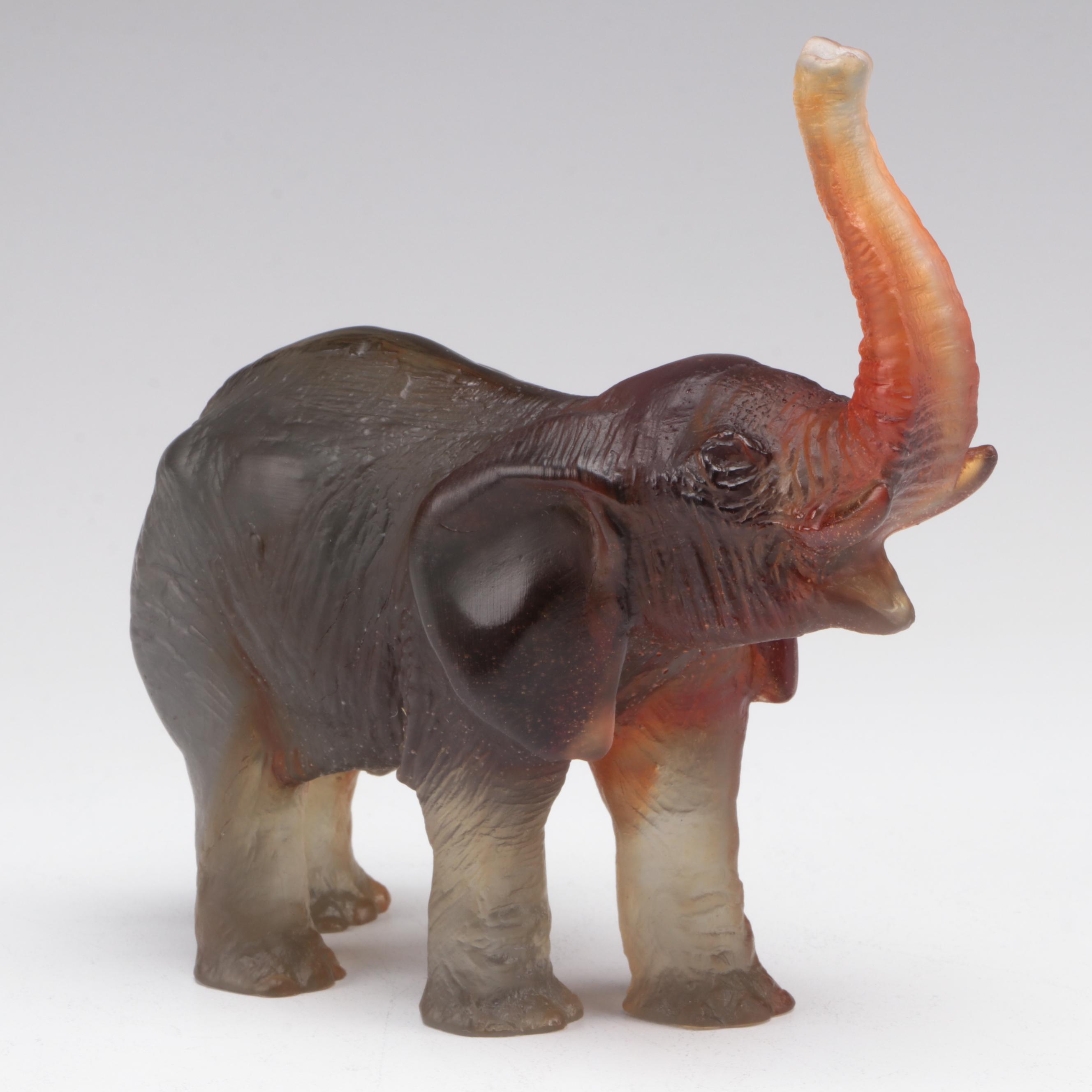 Daum Amber and Green Glass "Elephant" Figurine