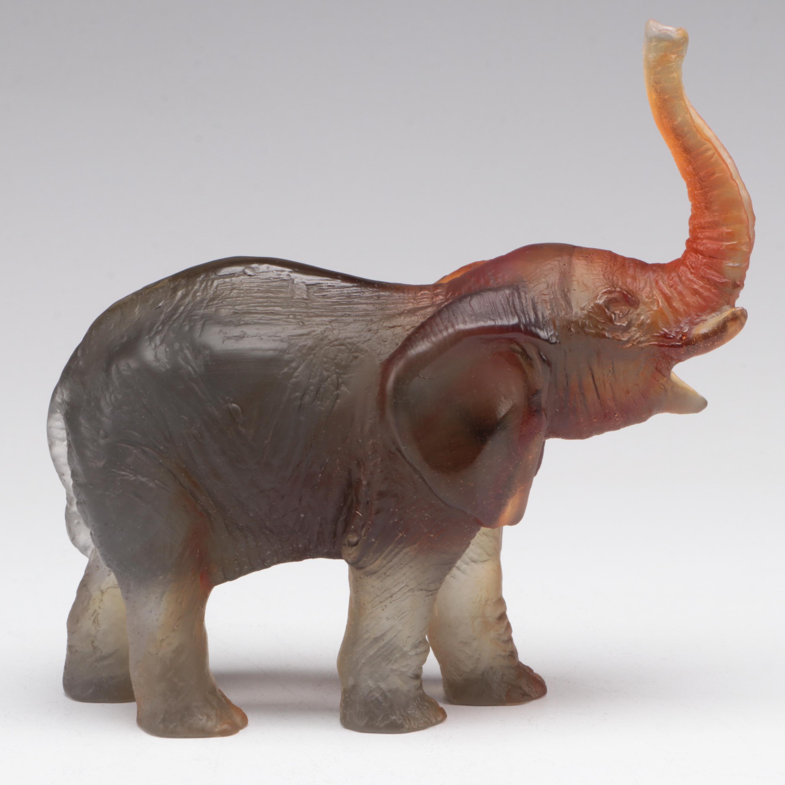 Daum Amber and Green Glass "Elephant" Figurine