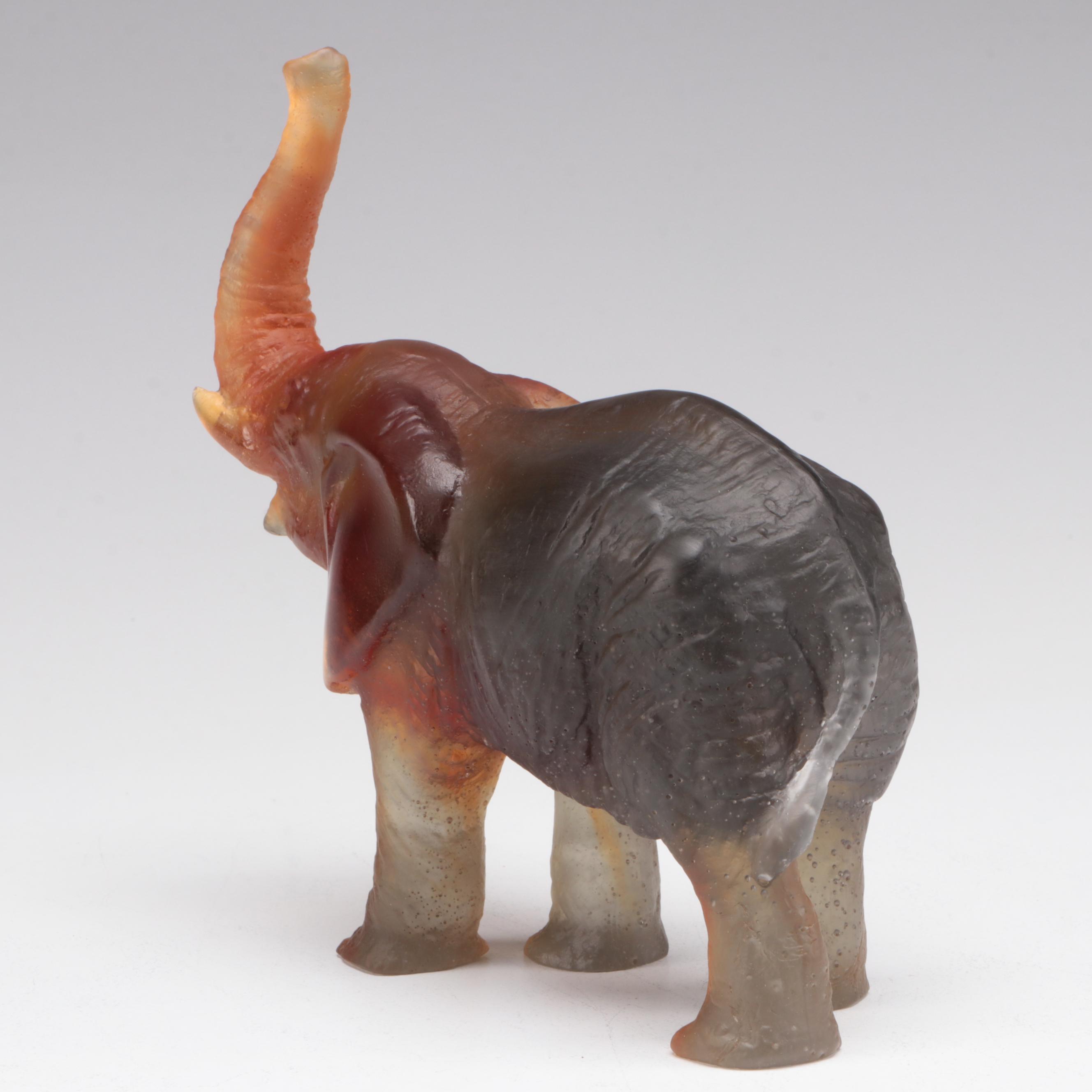 Daum Amber and Green Glass "Elephant" Figurine