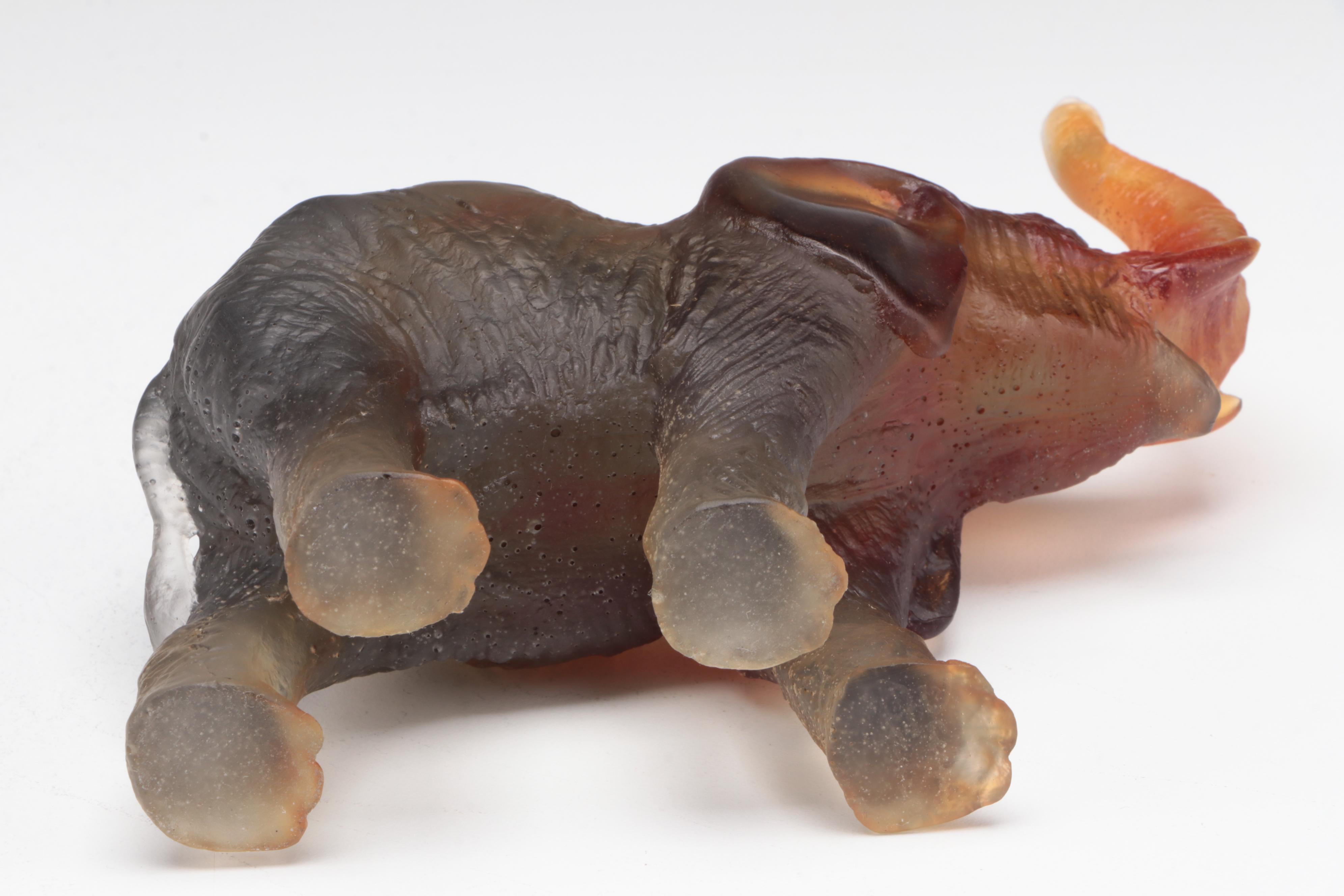 Daum Amber and Green Glass "Elephant" Figurine