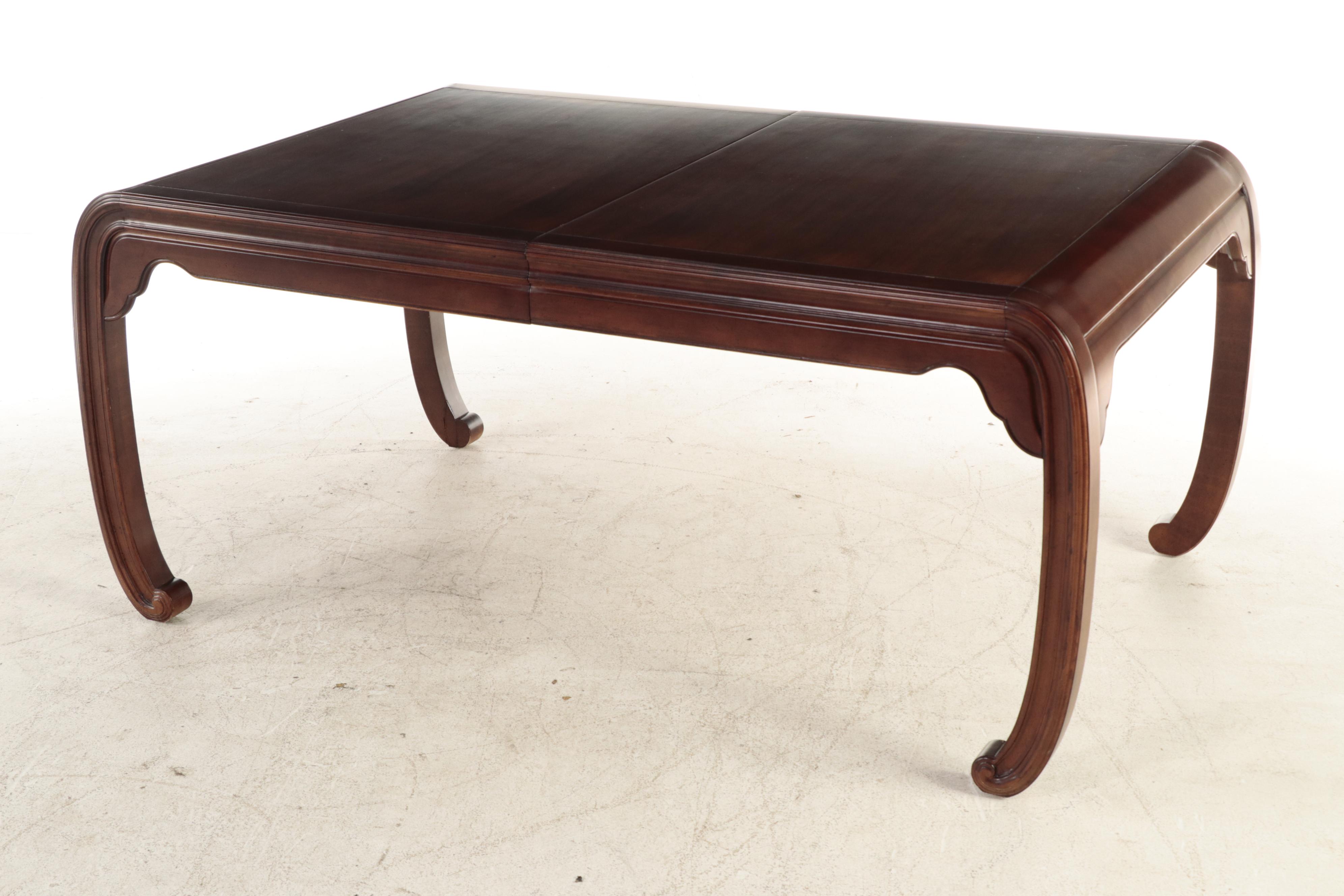 Henredon Chinese Style Hardwood Extension Dining Table and Six Chairs