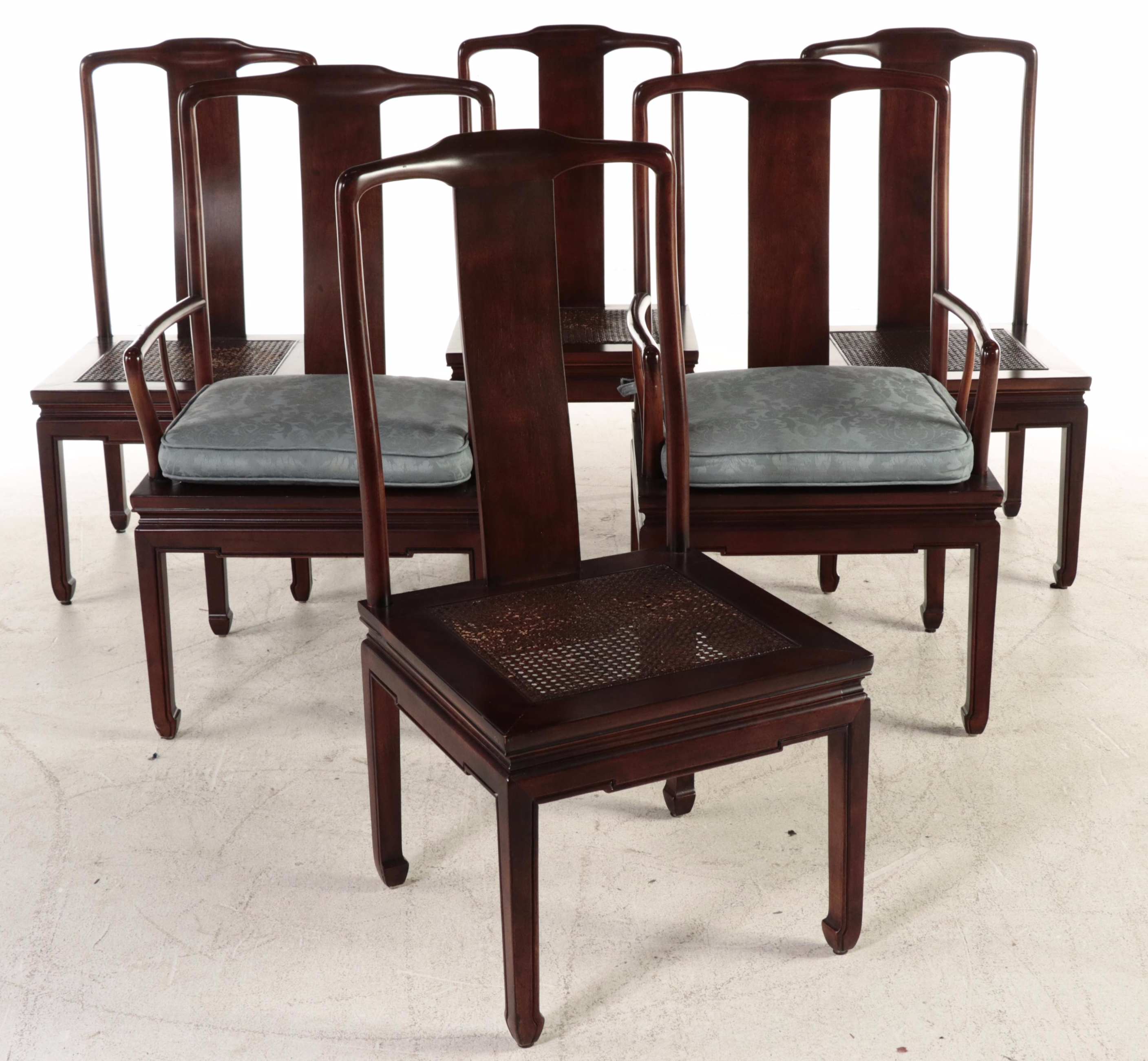 Henredon Chinese Style Hardwood Extension Dining Table and Six Chairs