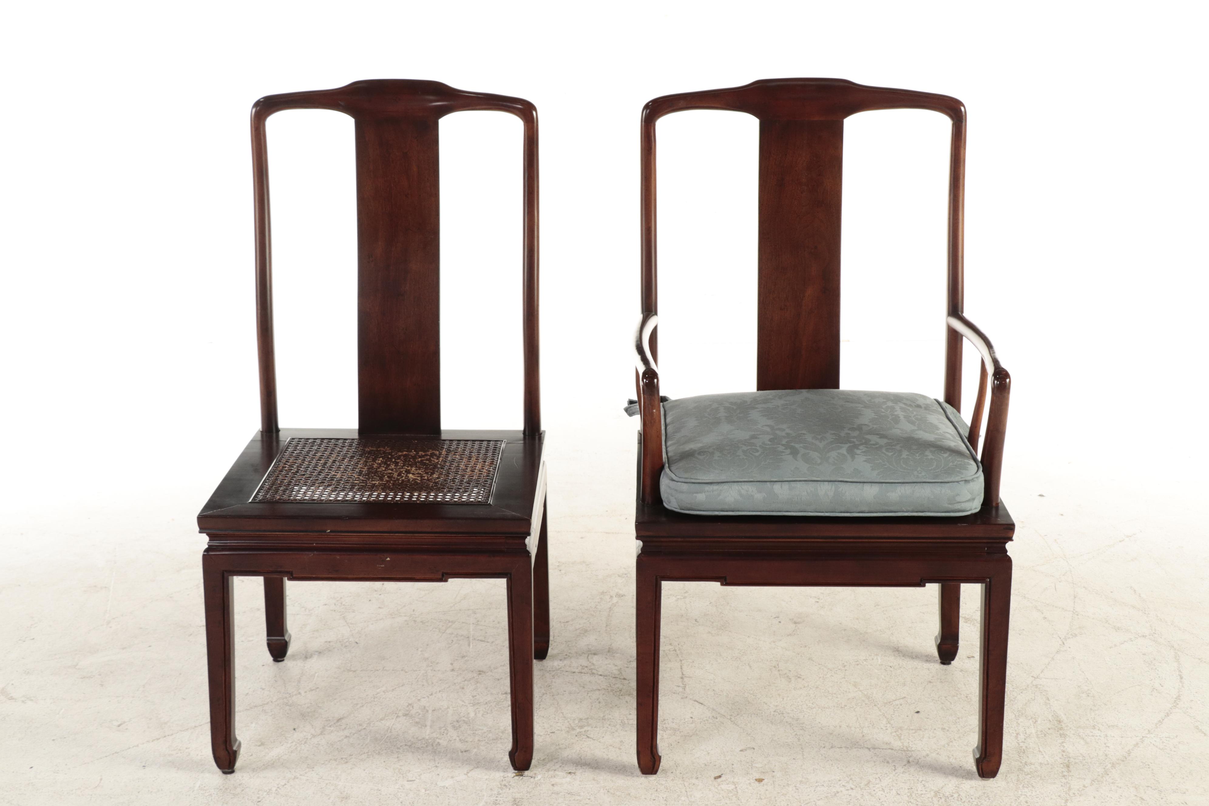 Henredon Chinese Style Hardwood Extension Dining Table and Six Chairs