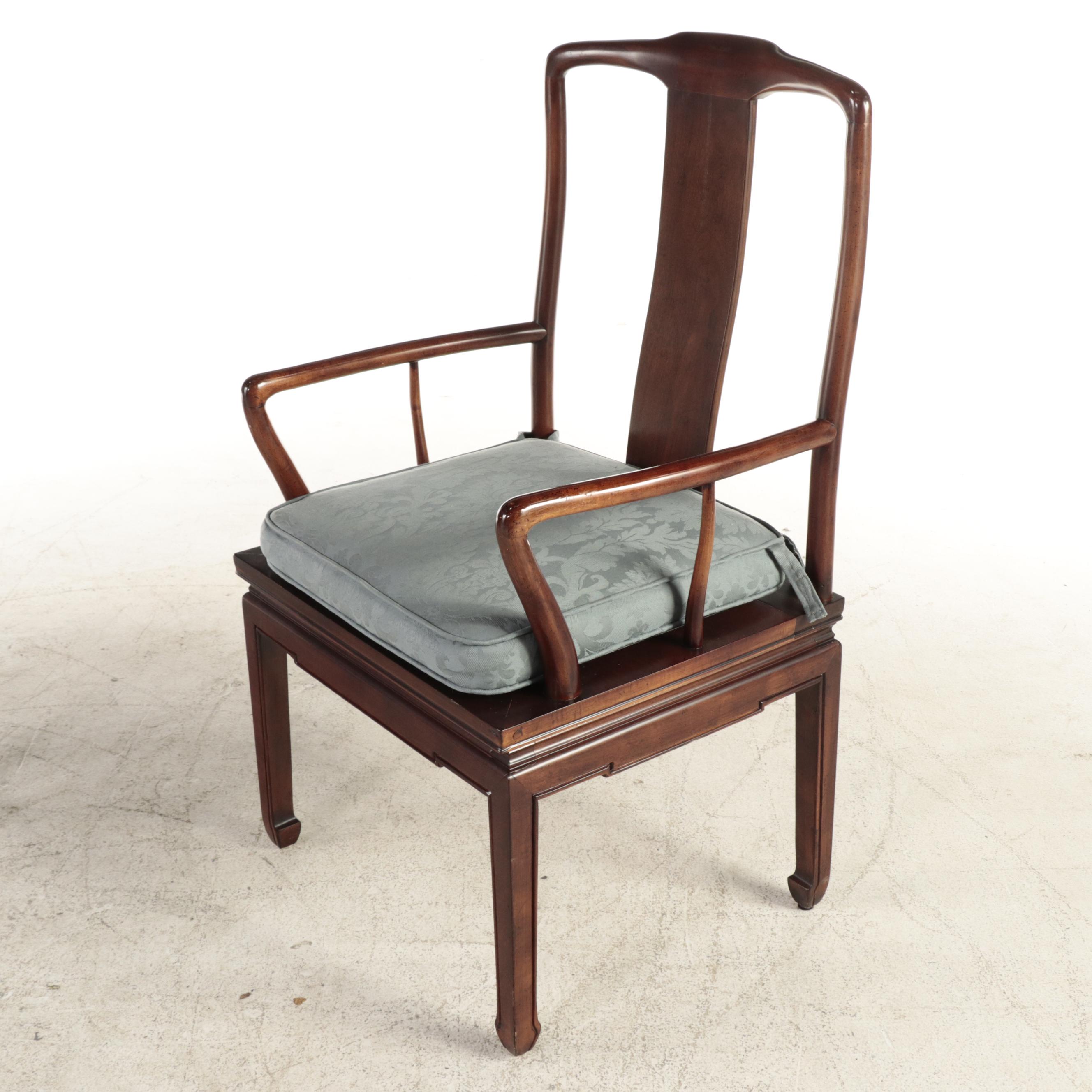 Henredon Chinese Style Hardwood Extension Dining Table and Six Chairs