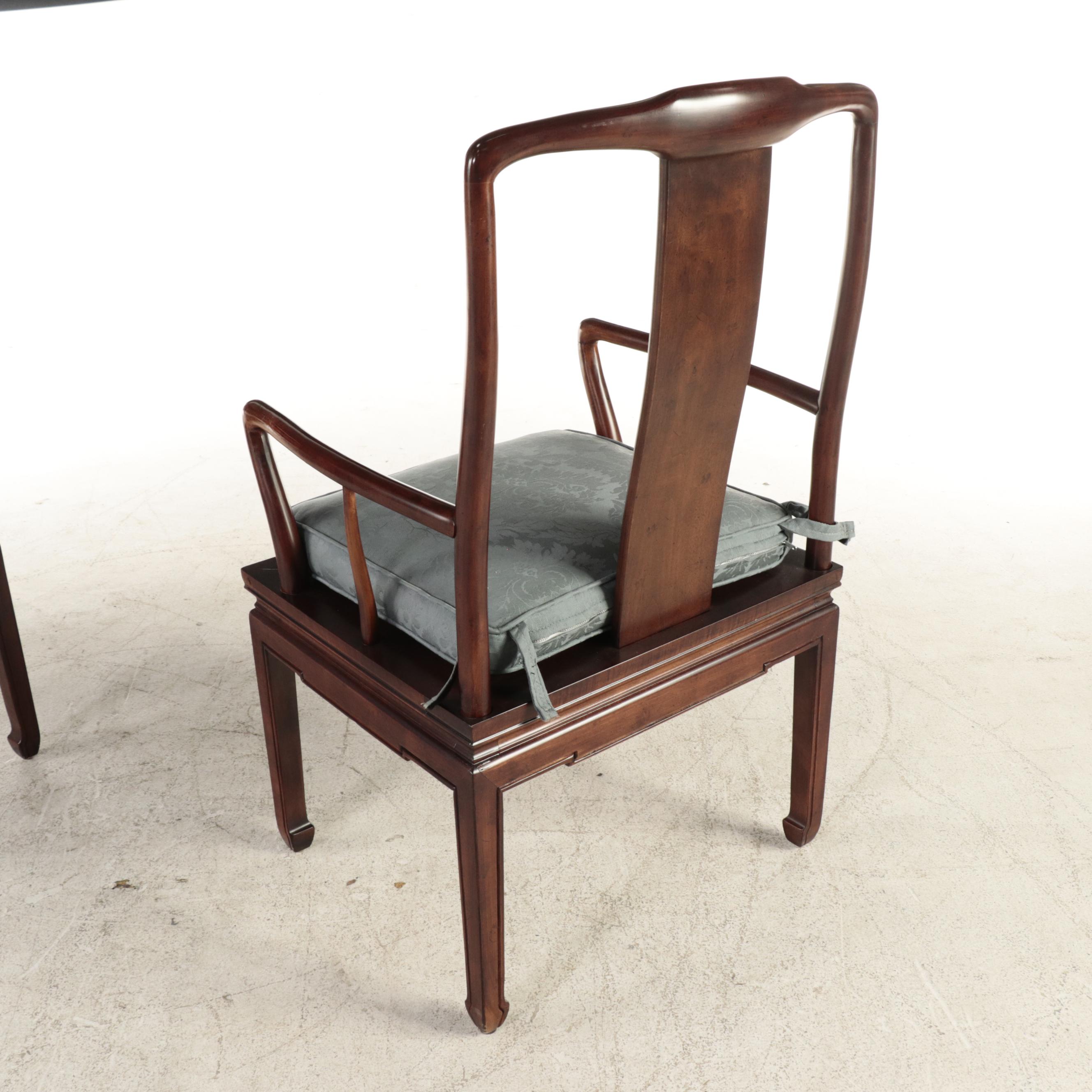 Henredon Chinese Style Hardwood Extension Dining Table and Six Chairs