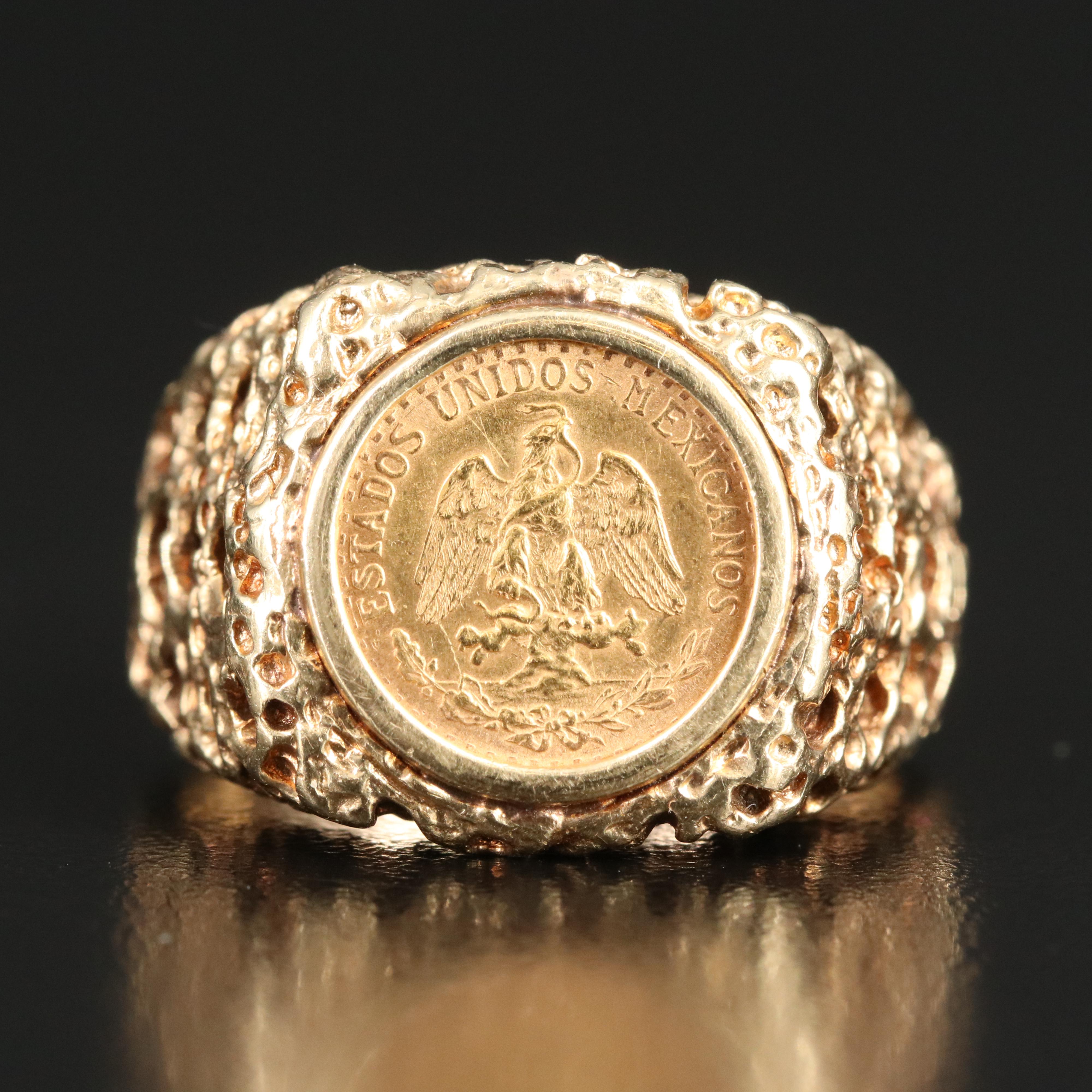 14K Ring with 1945 Mexican Dos Pesos Gold Coin