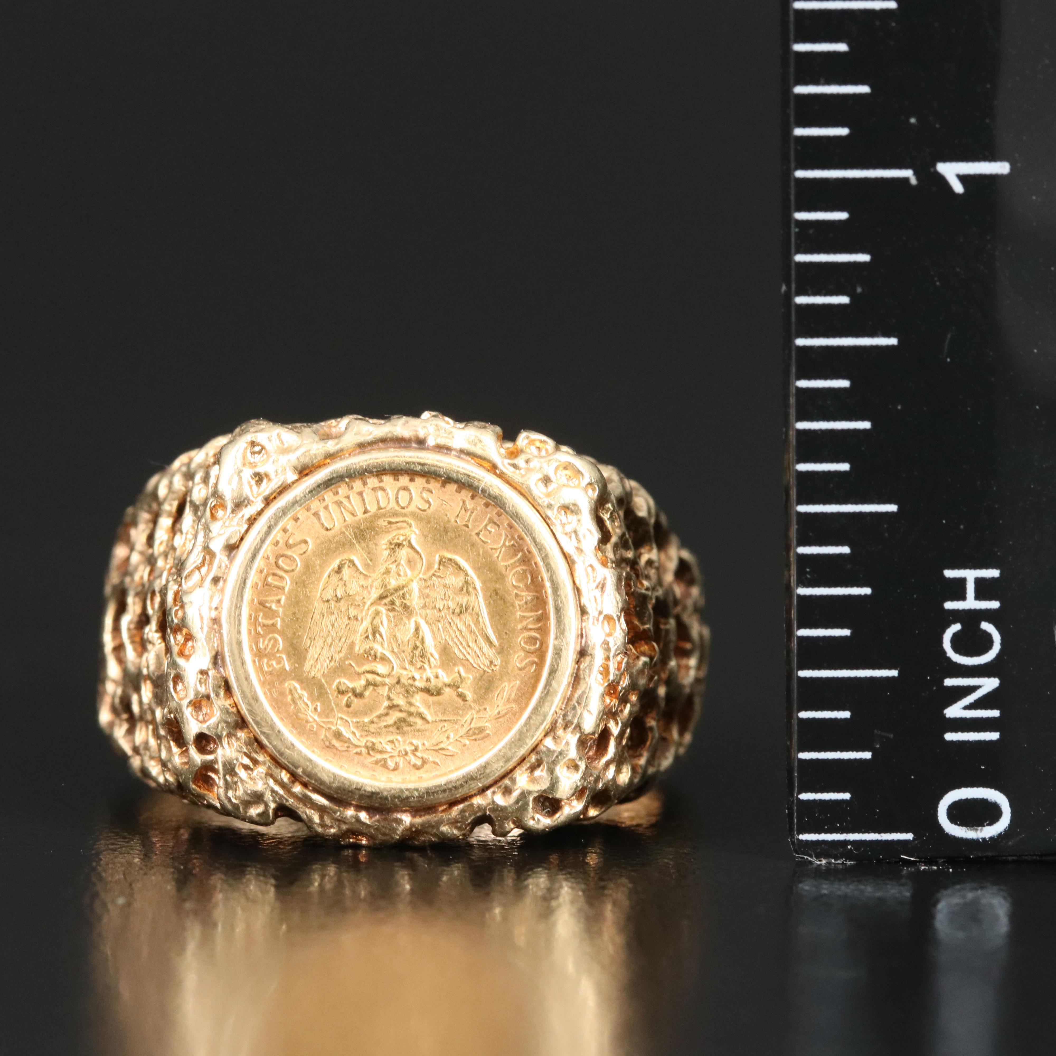 14K Ring with 1945 Mexican Dos Pesos Gold Coin