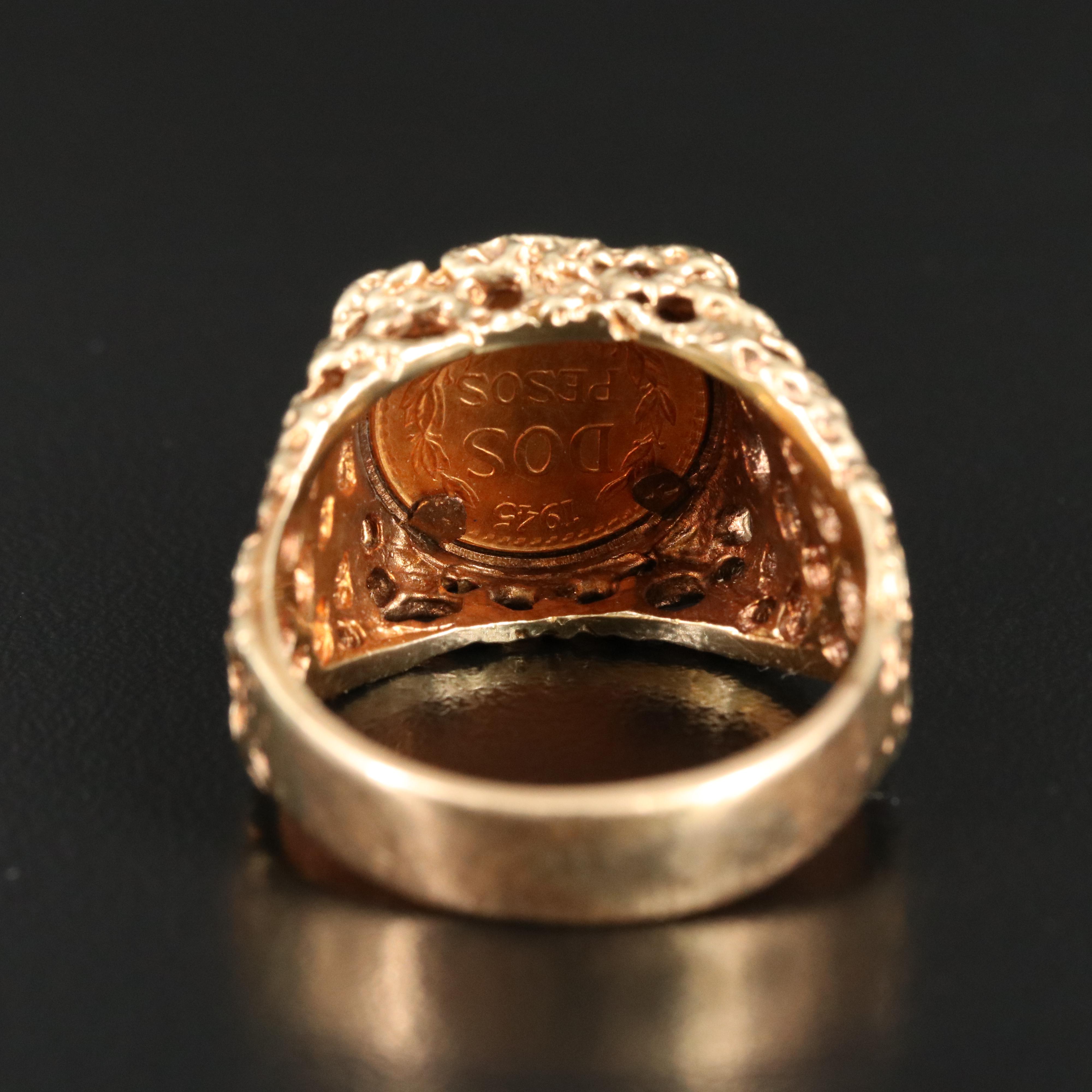 14K Ring with 1945 Mexican Dos Pesos Gold Coin