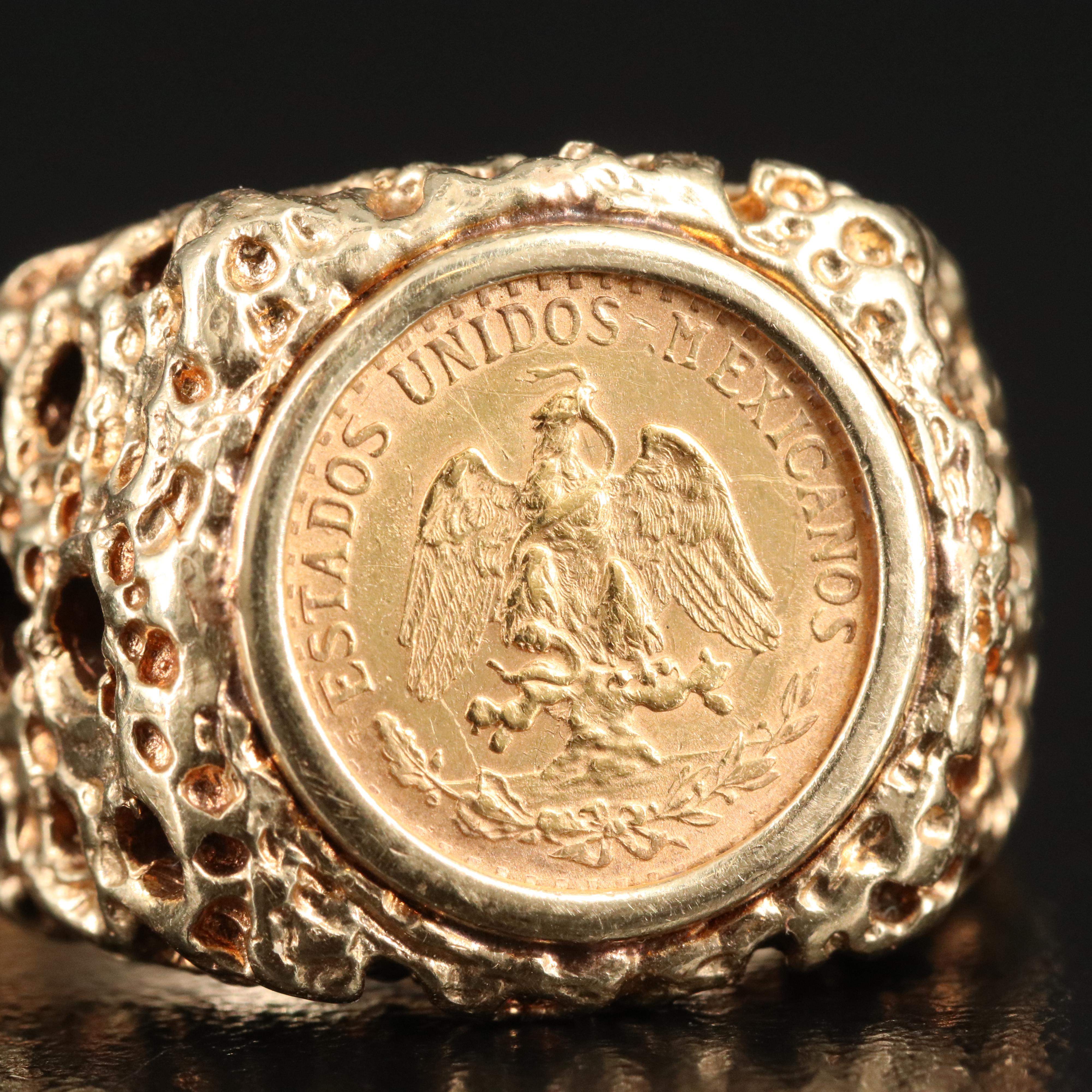 14K Ring with 1945 Mexican Dos Pesos Gold Coin