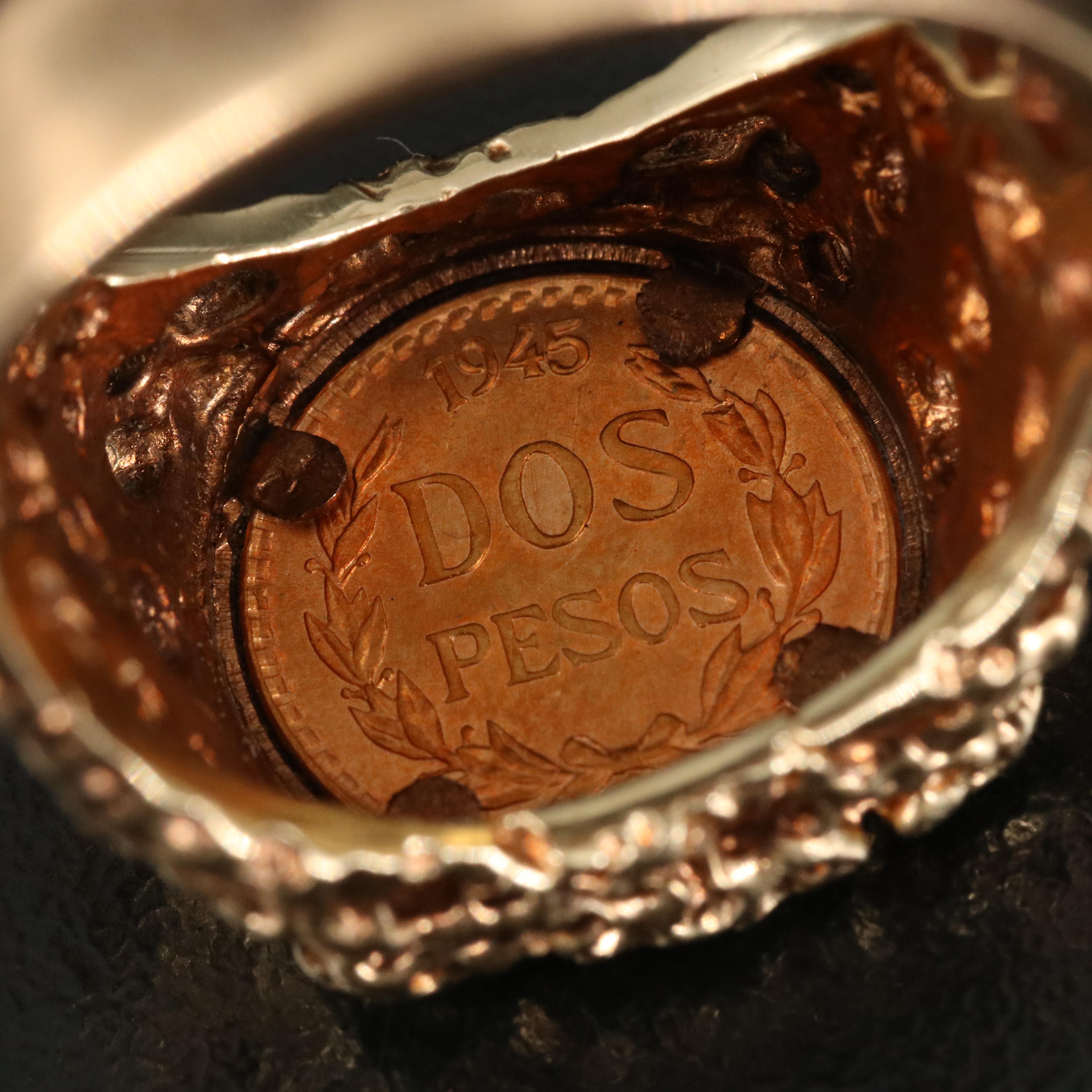 14K Ring with 1945 Mexican Dos Pesos Gold Coin
