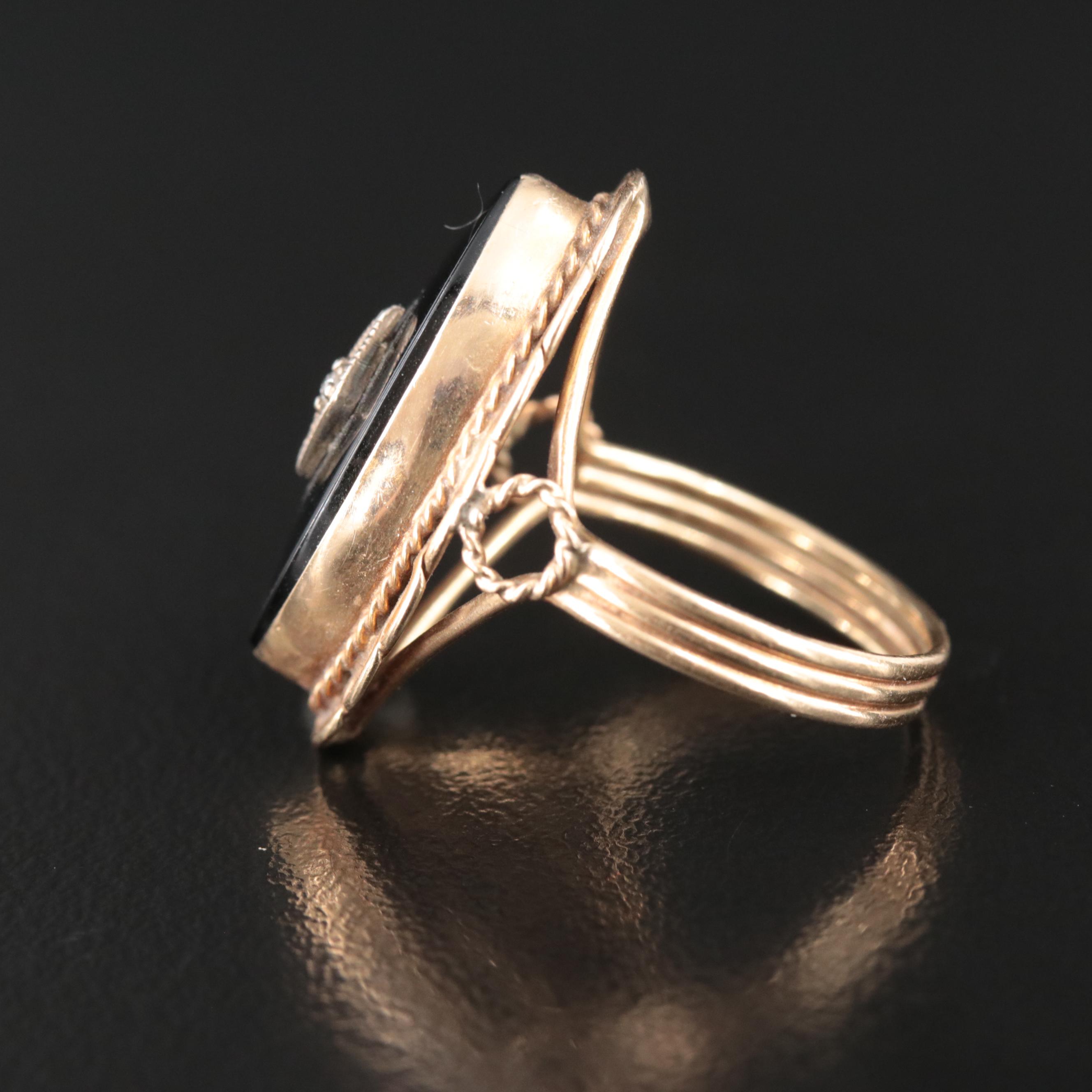 14K Black Onyx and DImaond Navette Ring