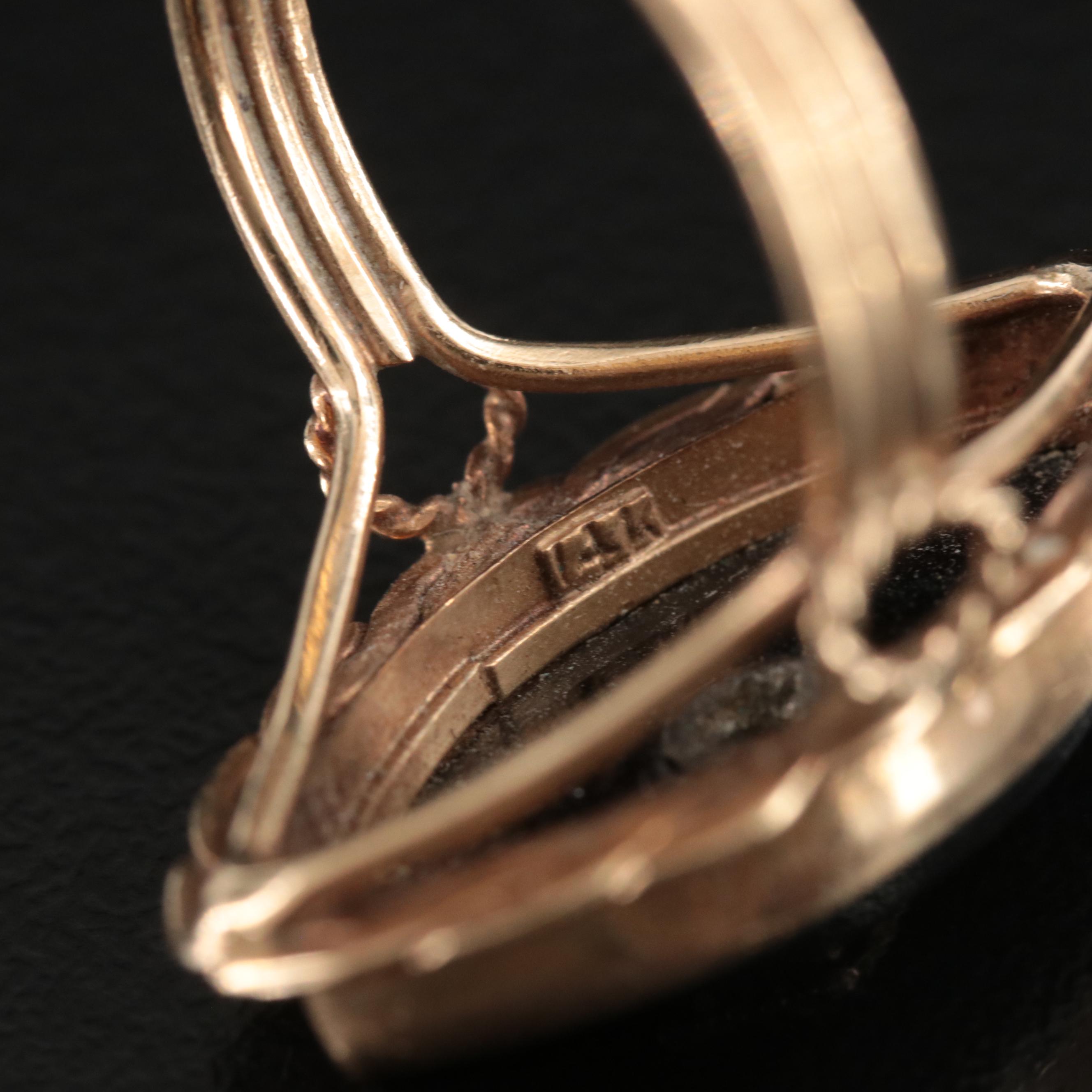 14K Black Onyx and DImaond Navette Ring