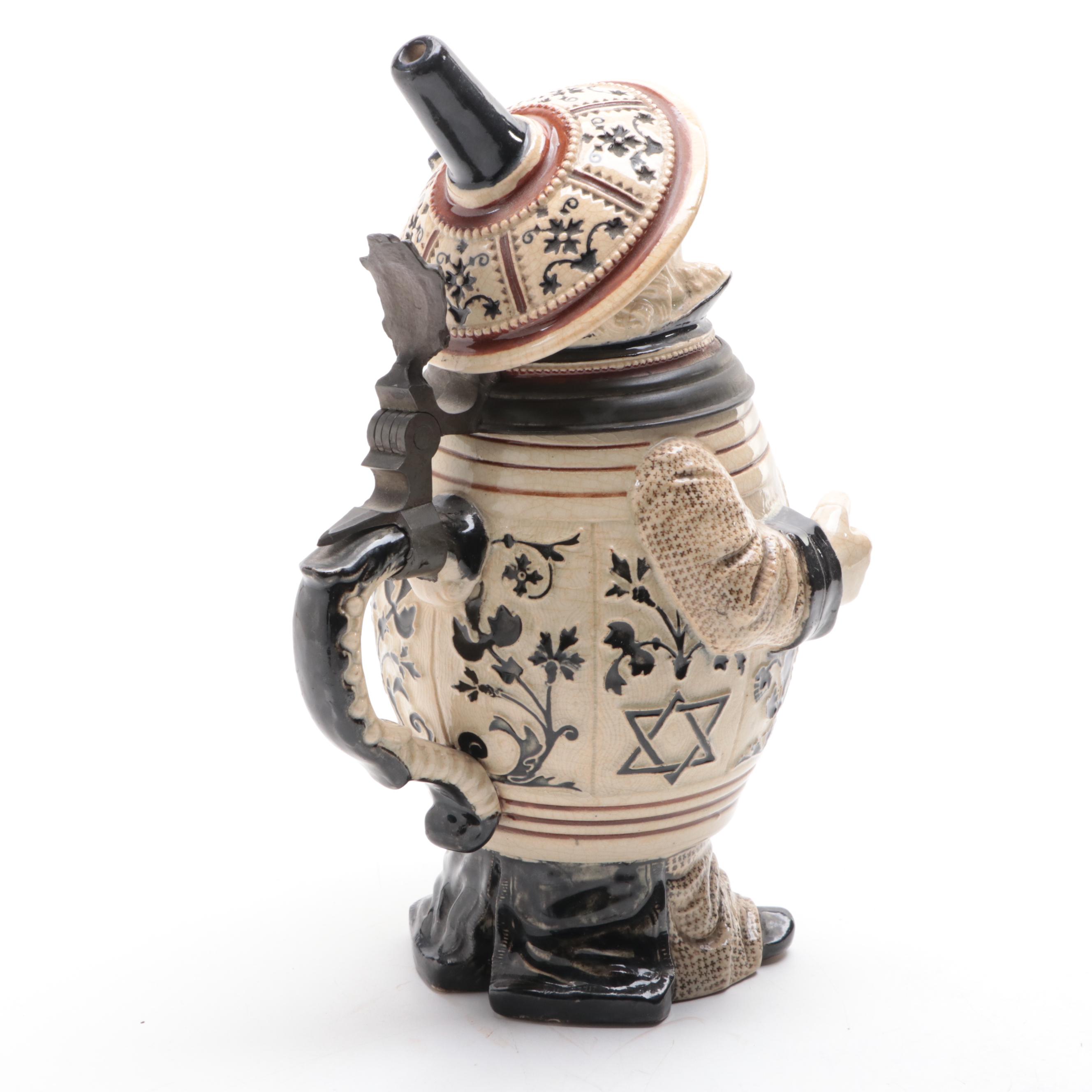 "Funnel Man" Stoneware Beer Stein with Brewer's Star, Late 19th/Early 20th C.