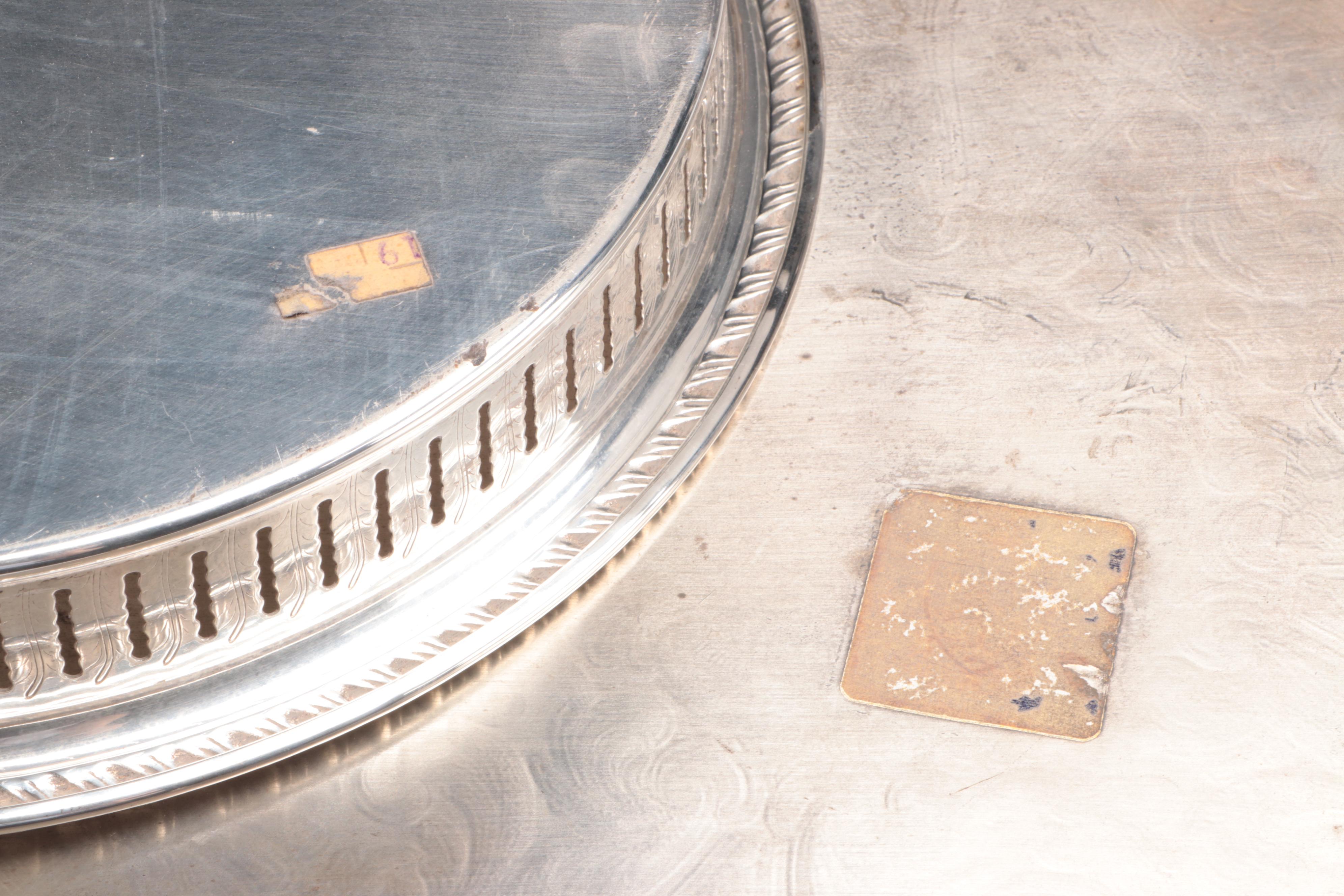 Sheridan Silver Co. Gallery Tray with Glasses and Other Silver Plate Serveware