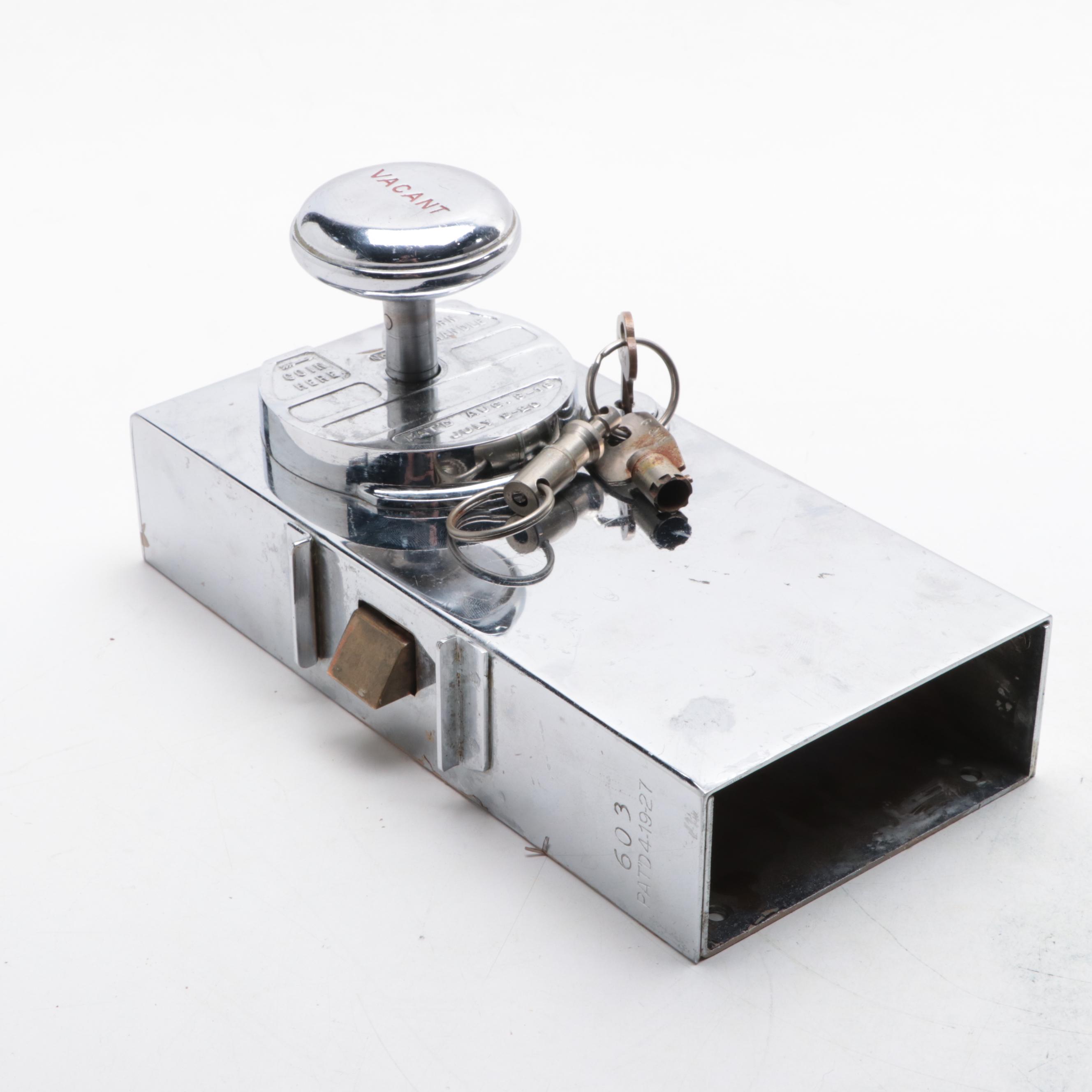 Coin Operated Bathroom Stall Door Lock with Other Bathroom Signs, Early 20th C