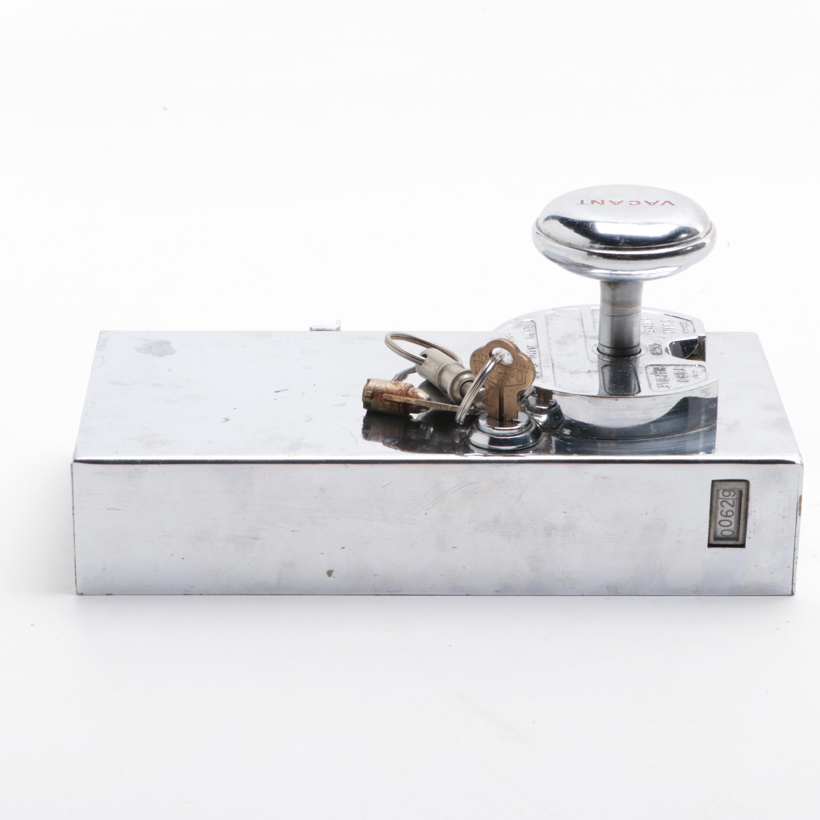 Coin Operated Bathroom Stall Door Lock with Other Bathroom Signs, Early 20th C