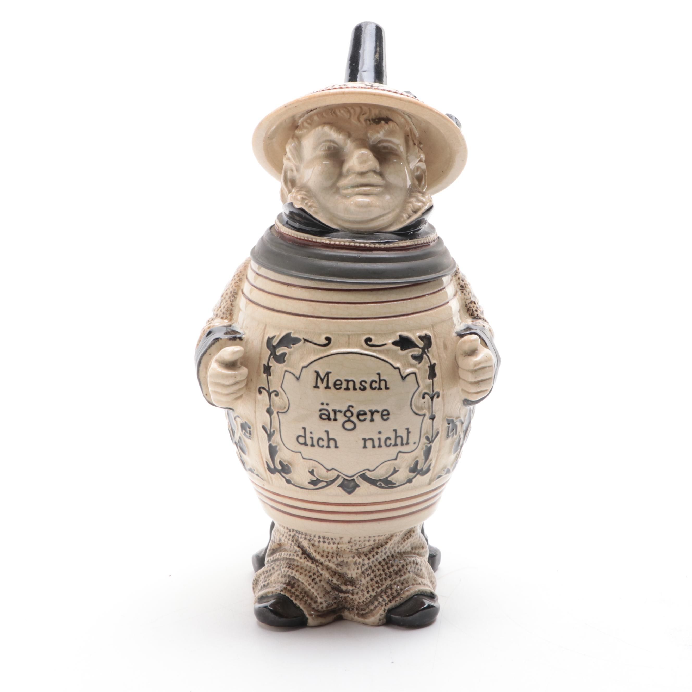 "Funnel Man" Stoneware Beer Stein with Brewer's Star, Late 19th/Early 20th C.