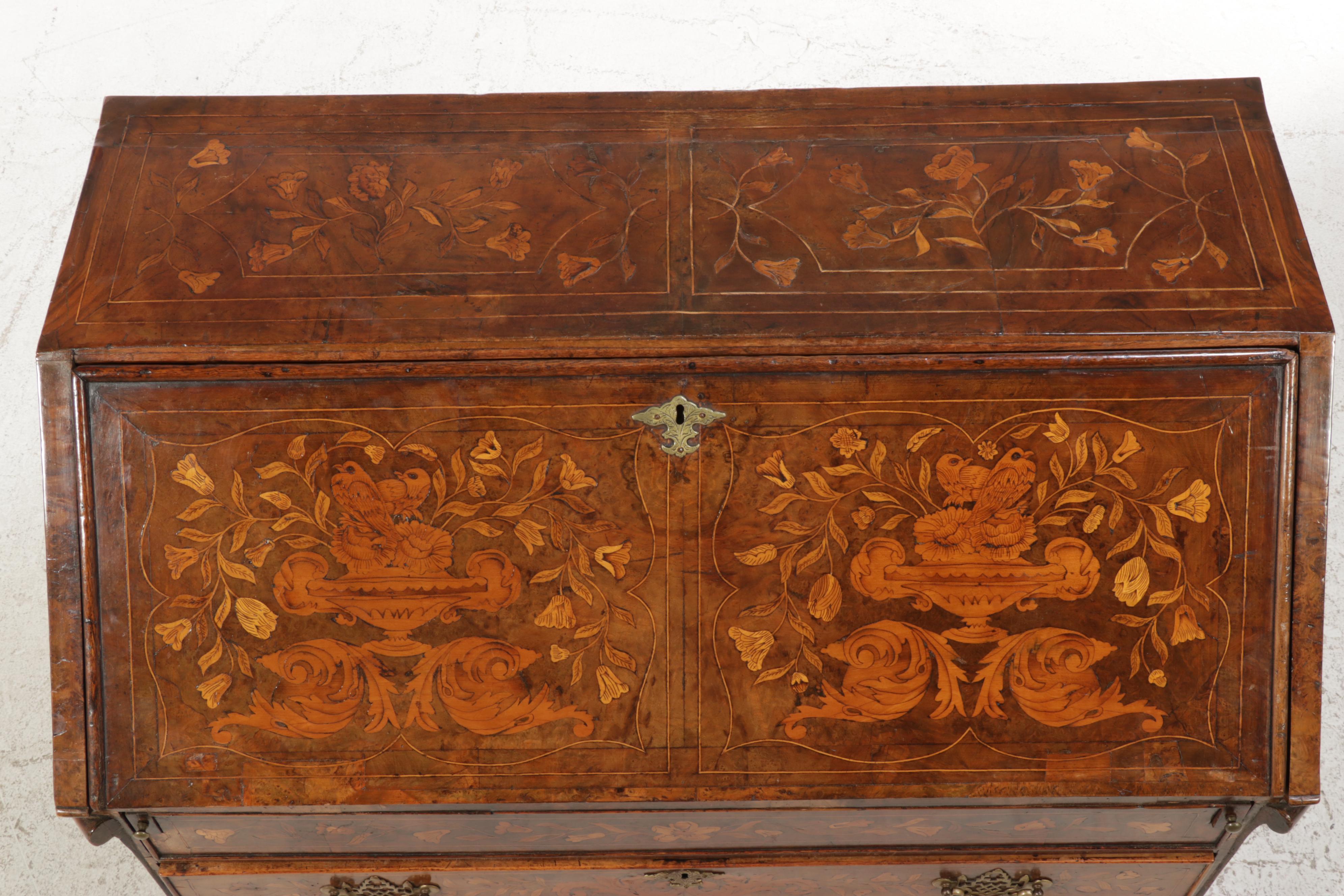 Dutch Walnut and Marquetry Bombé-Front Bureau, 19th Century