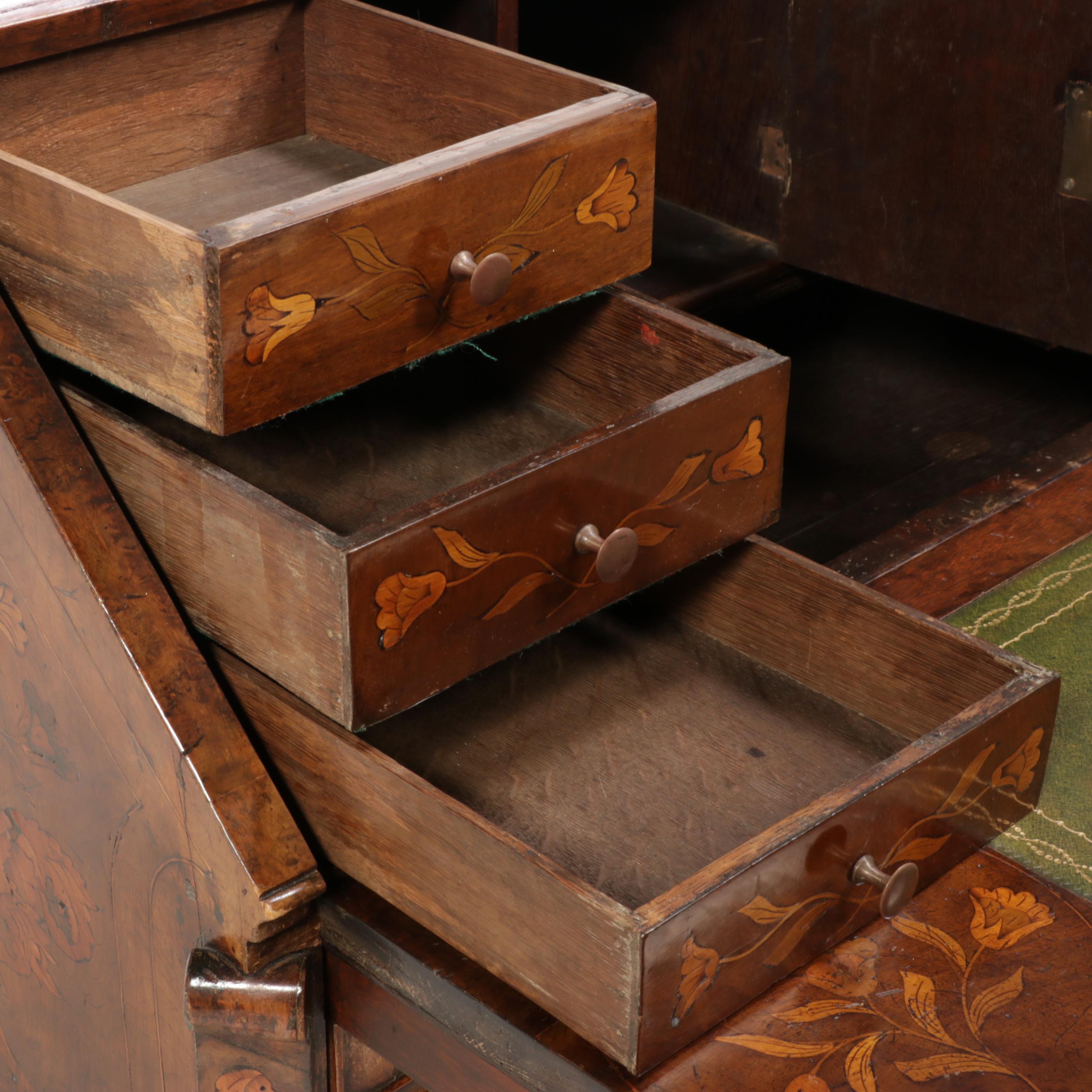 Dutch Walnut and Marquetry Bombé-Front Bureau, 19th Century