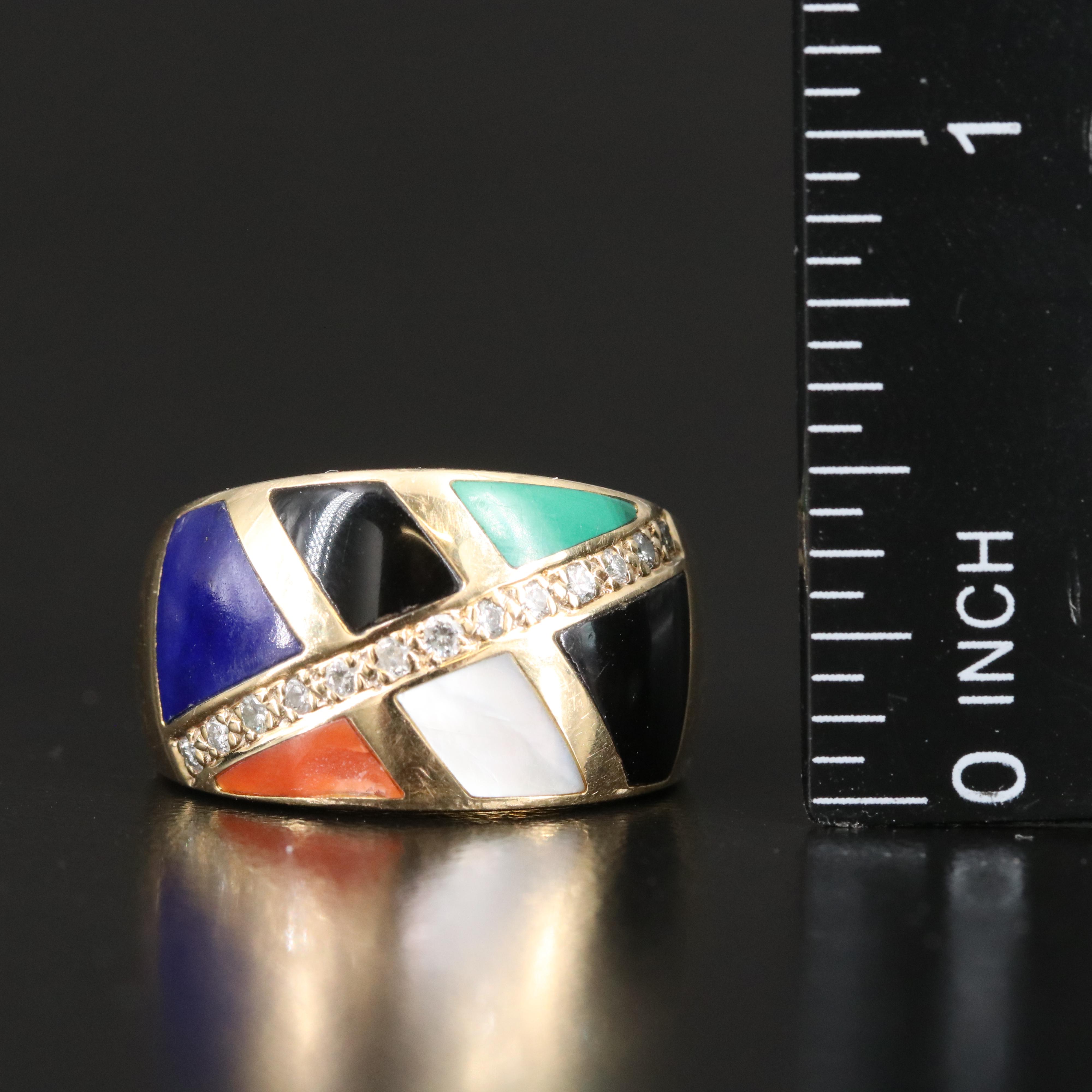 14K Diamond and Gemstone Inlay Ring