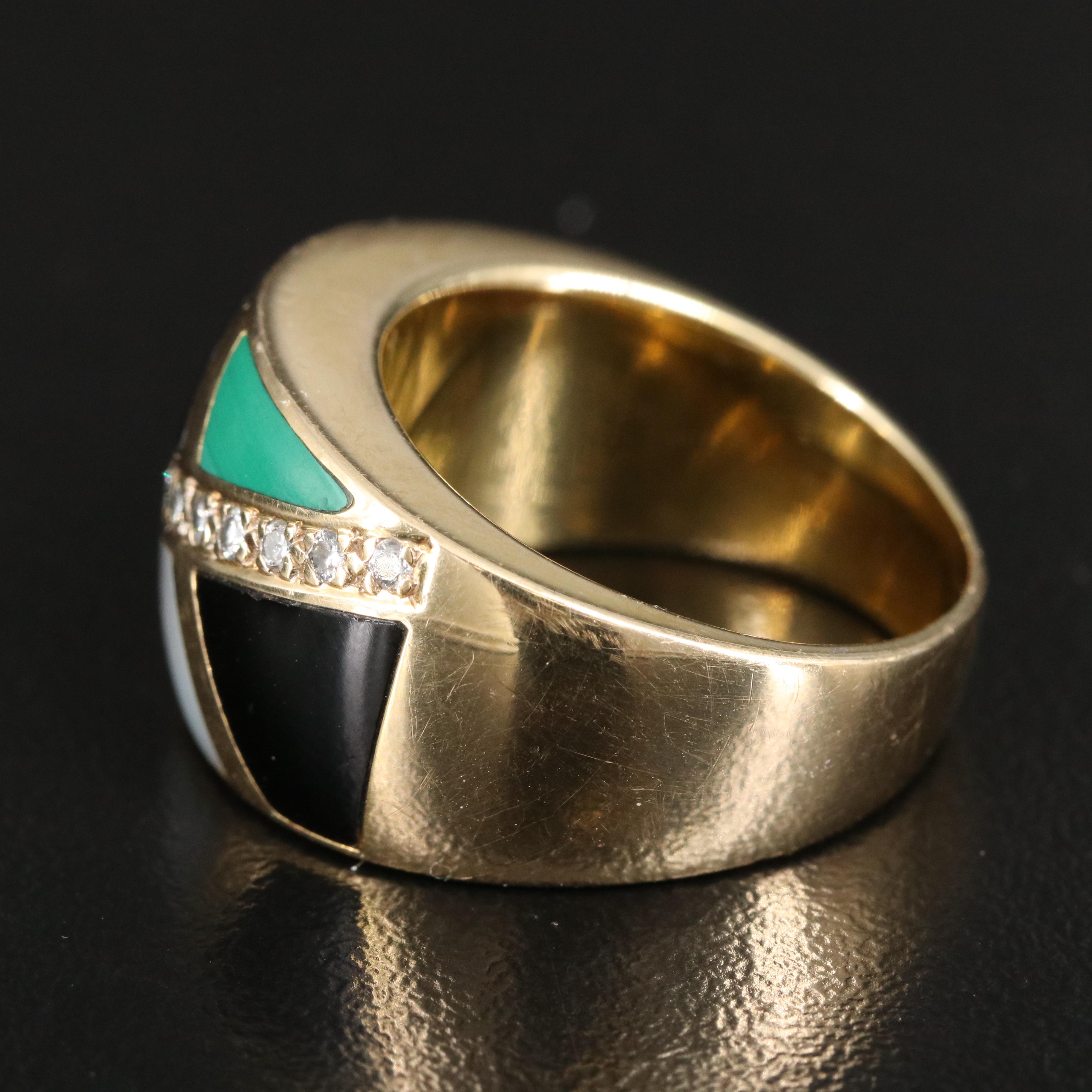 14K Diamond and Gemstone Inlay Ring
