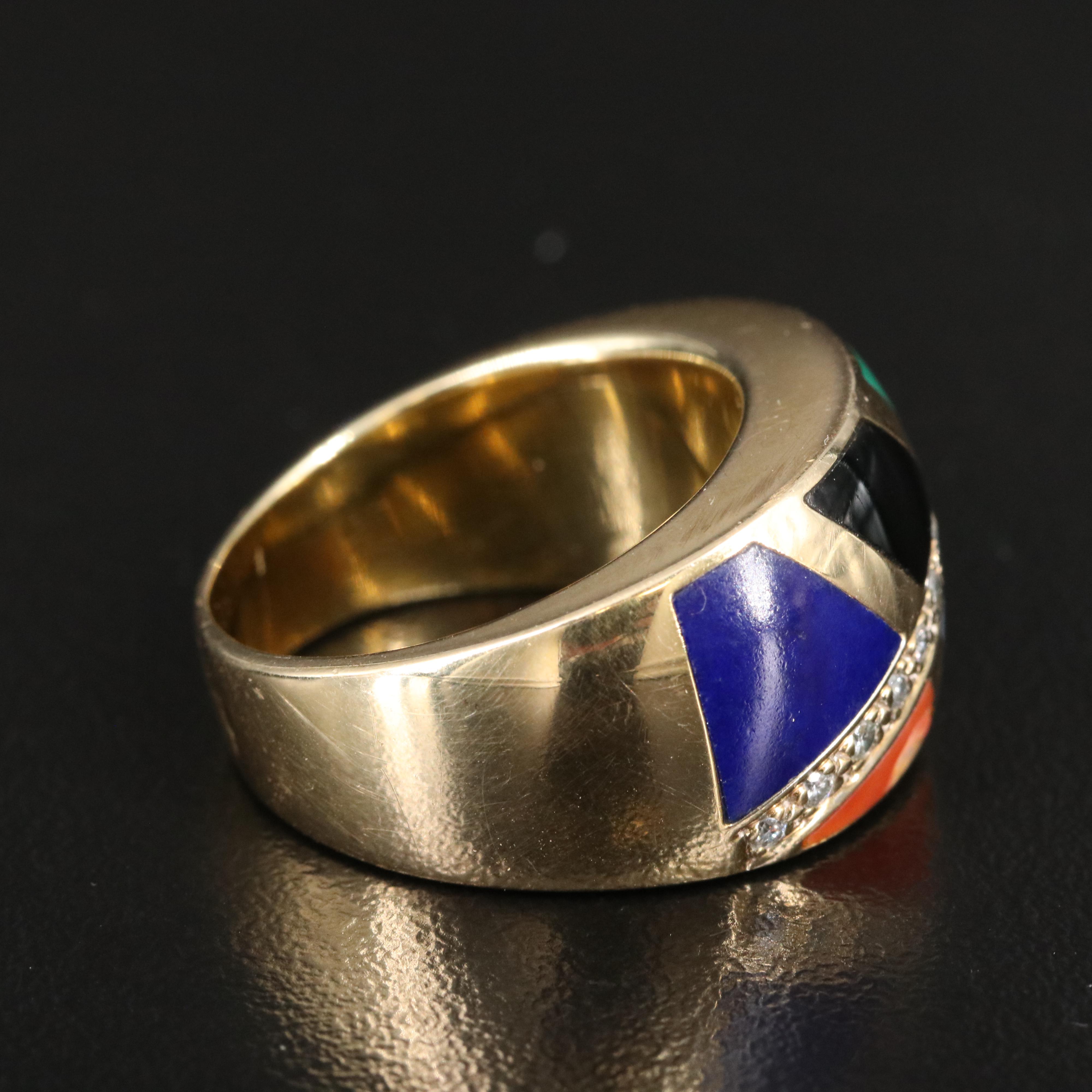 14K Diamond and Gemstone Inlay Ring