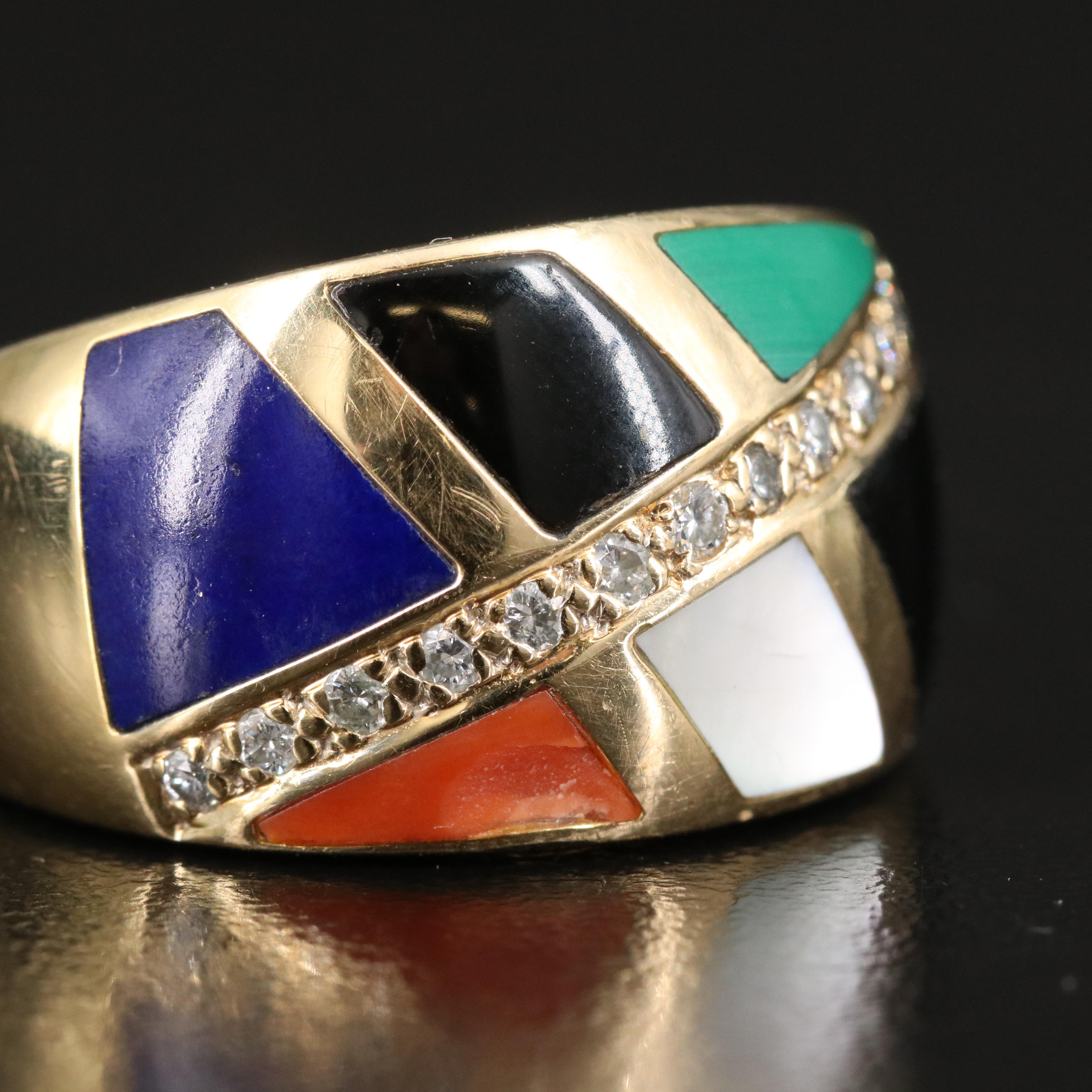 14K Diamond and Gemstone Inlay Ring