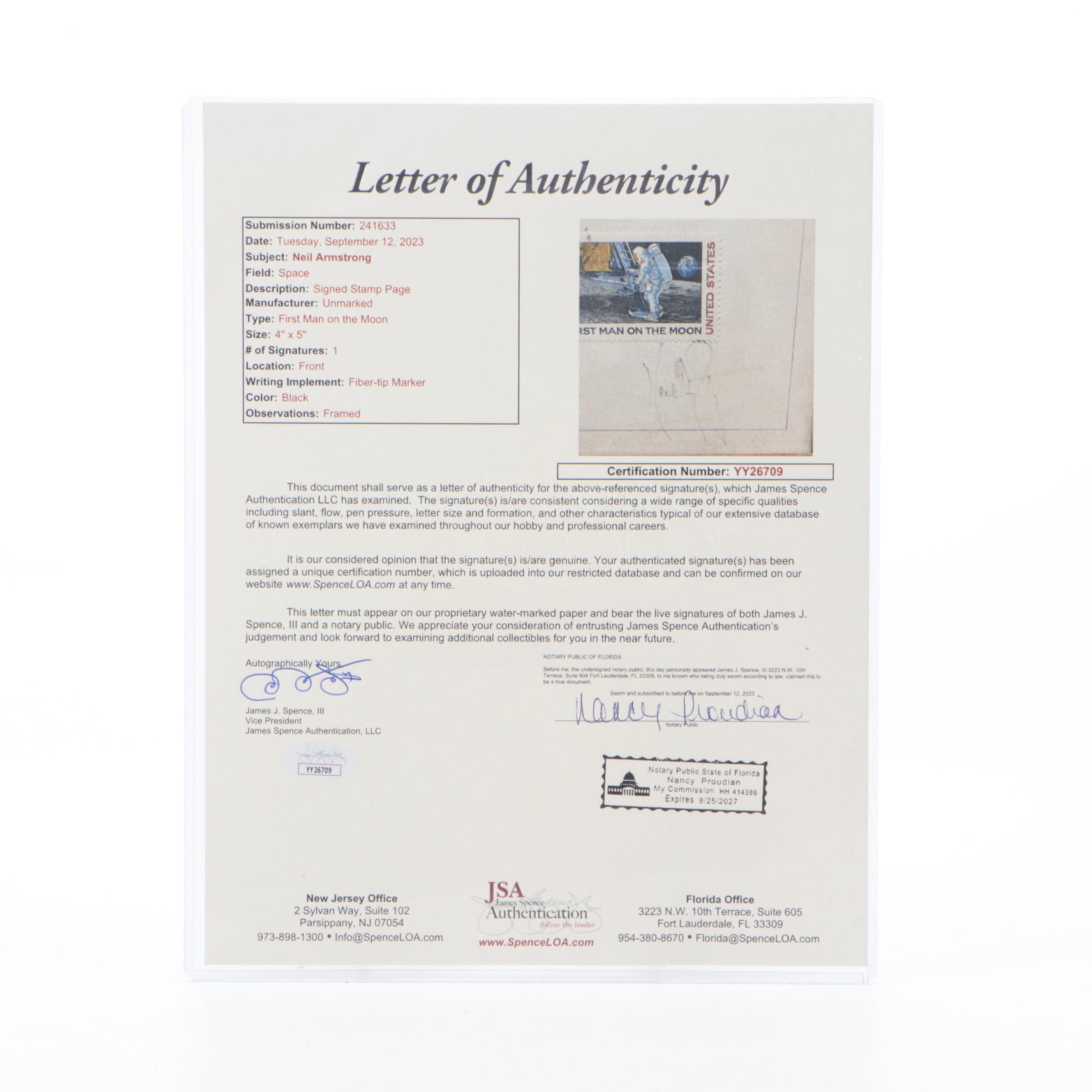 Framed Neil Armstrong Signature