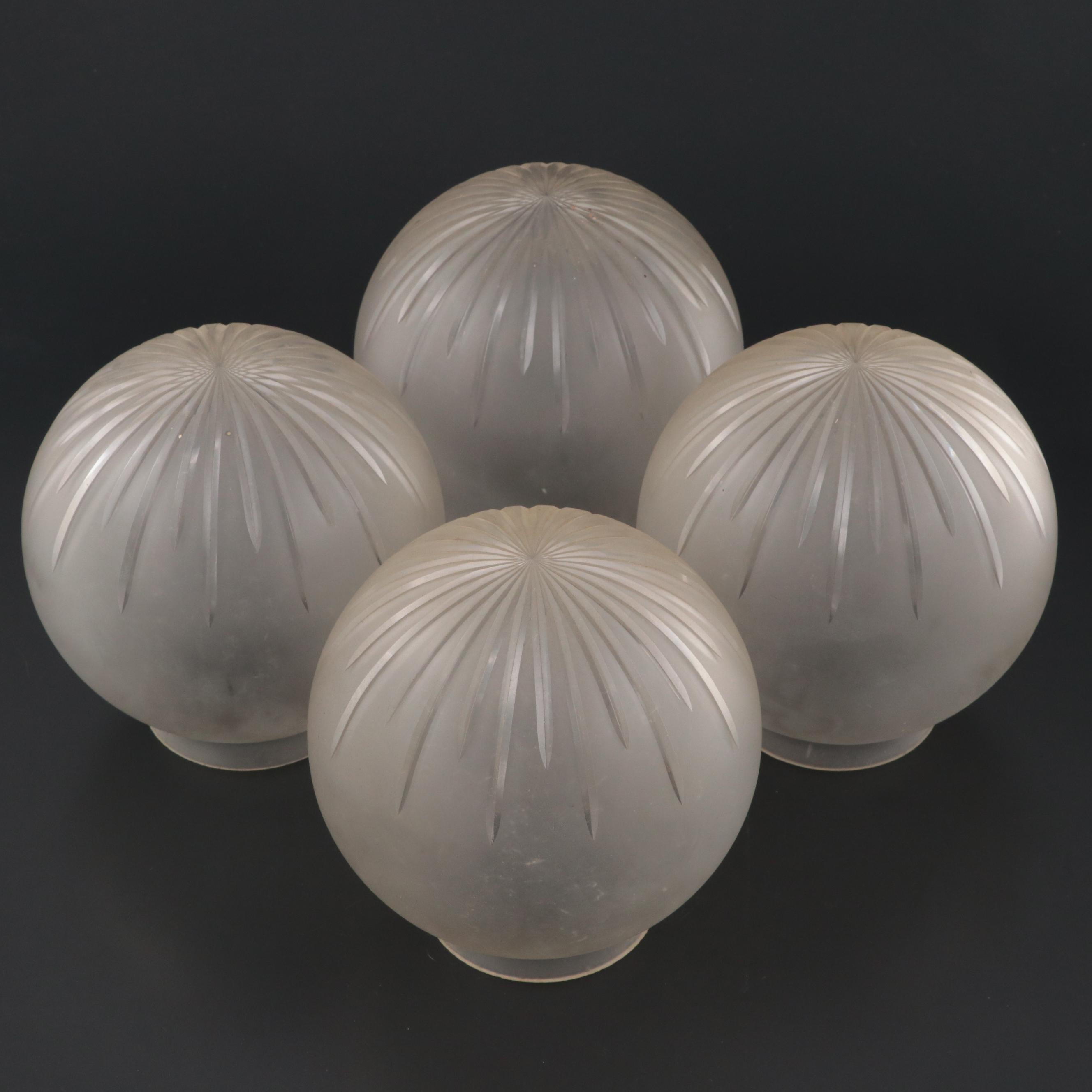 Four Cut & Frosted Glass Globe Shades, Early to Mid-20th Century
