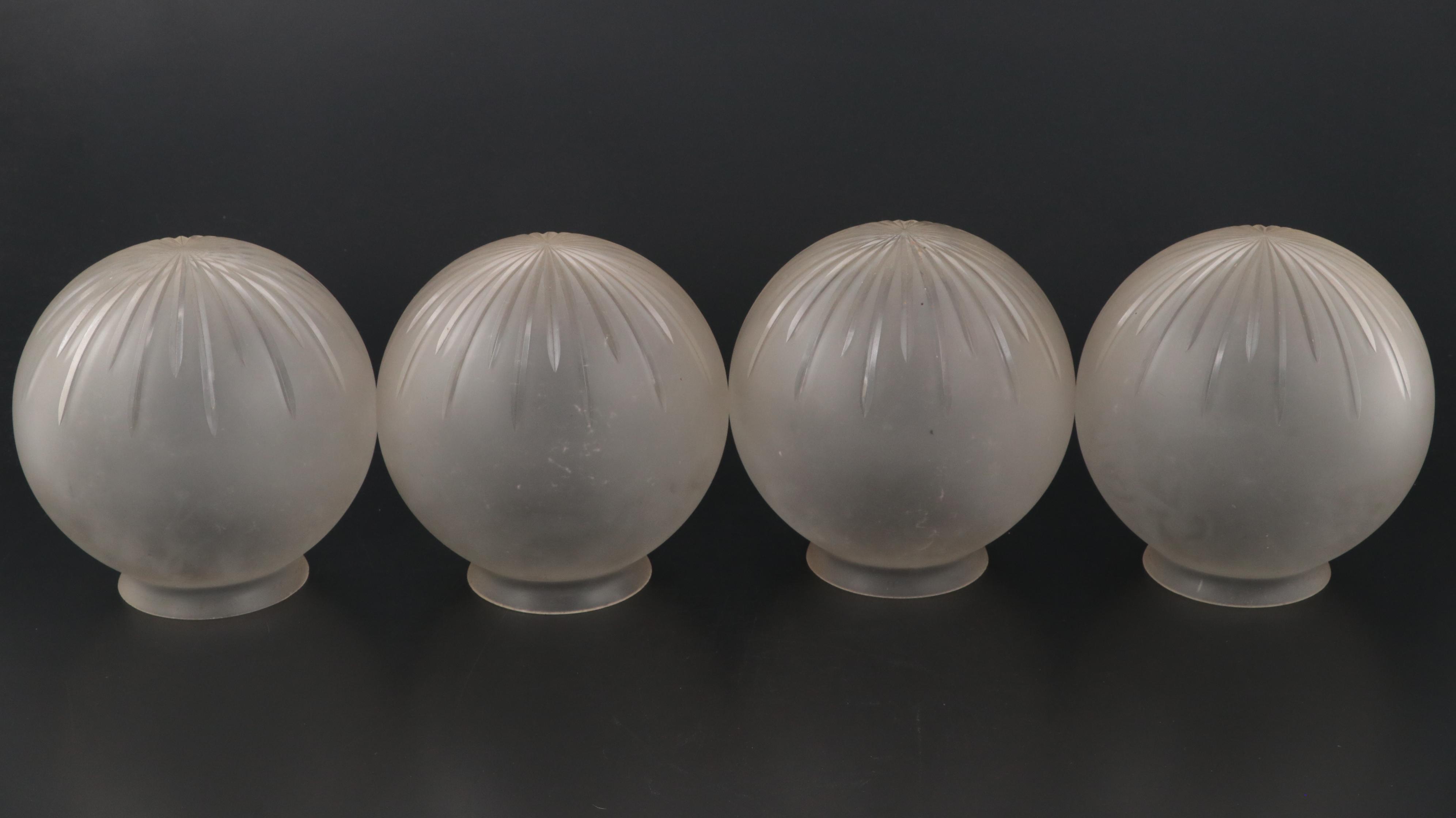 Four Cut & Frosted Glass Globe Shades, Early to Mid-20th Century