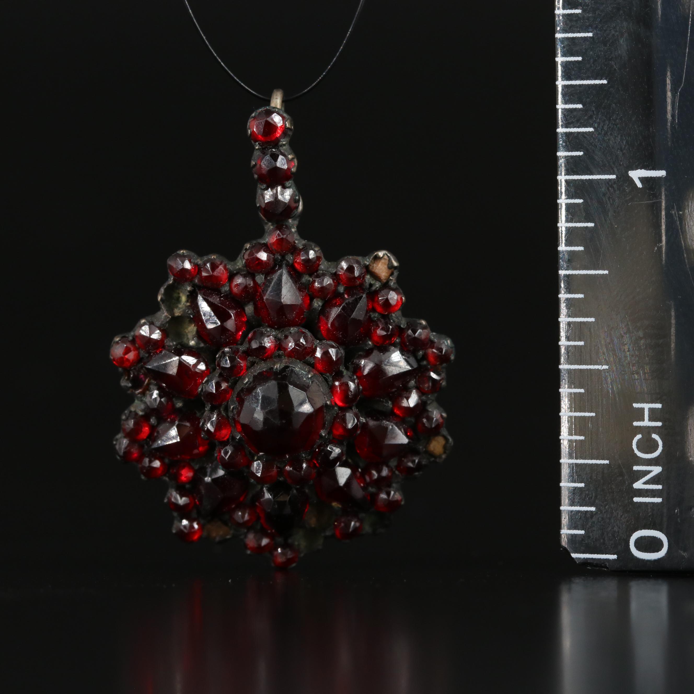 Victorian Gilt Metal and Garnet Mourning Pendant with Tintype Photo