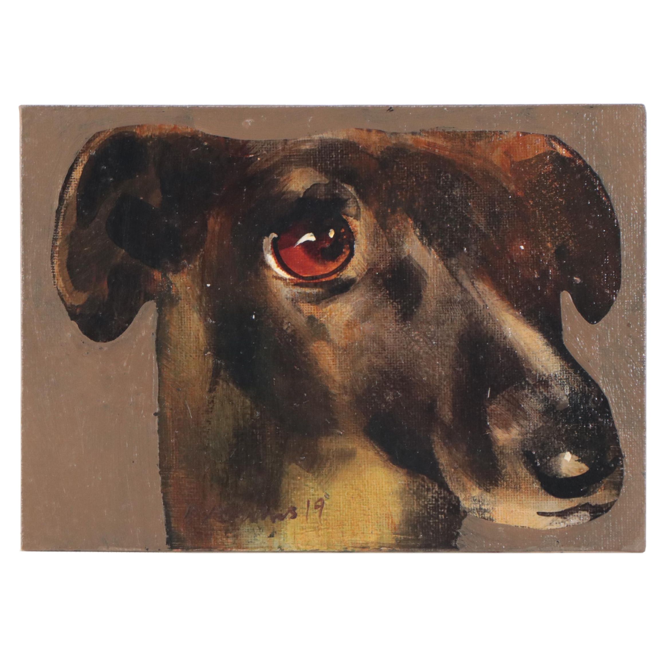 David Andrews Oil Painting "Dog Portrait," 2019