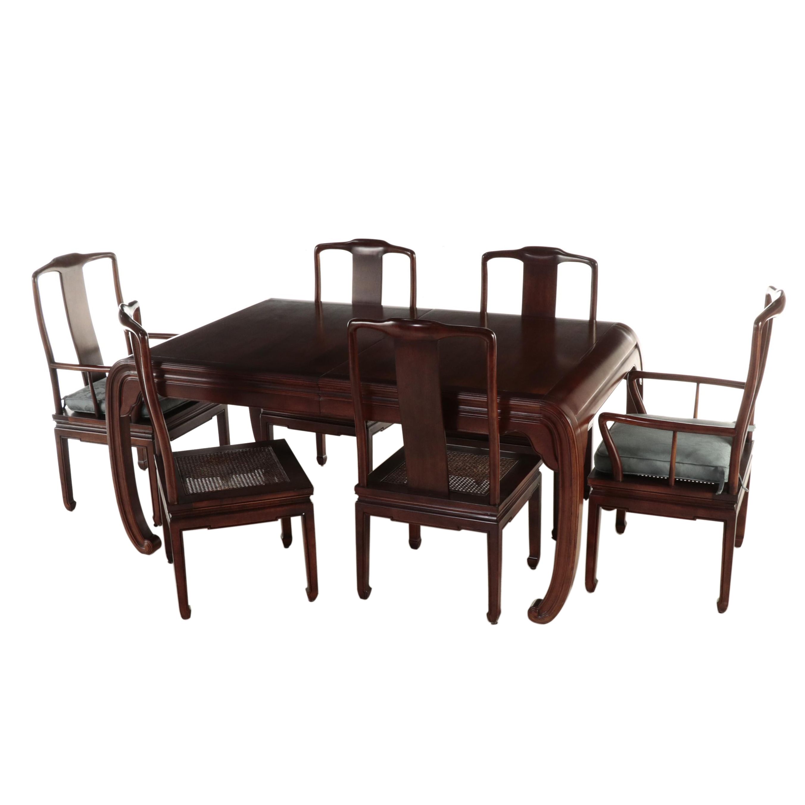 Henredon Chinese Style Hardwood Extension Dining Table and Six Chairs