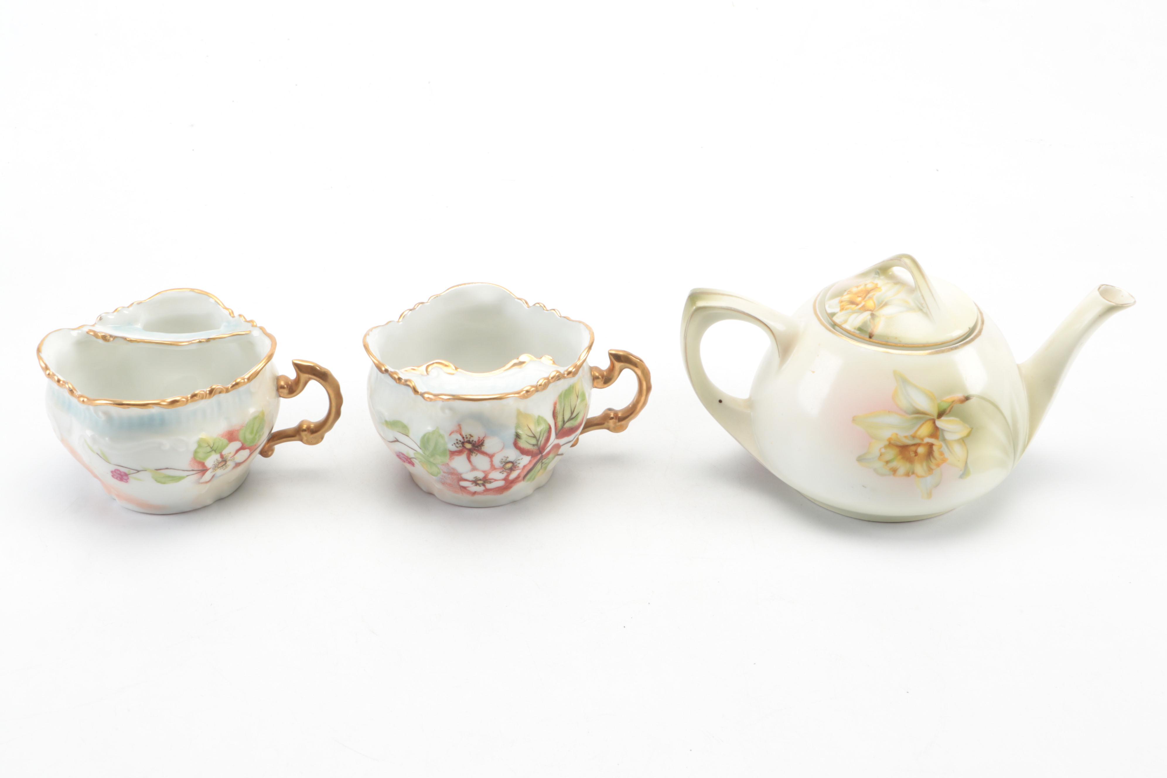 Noritake Moriage Style Porcelain Tray with Mustache Cups and Other Tableware