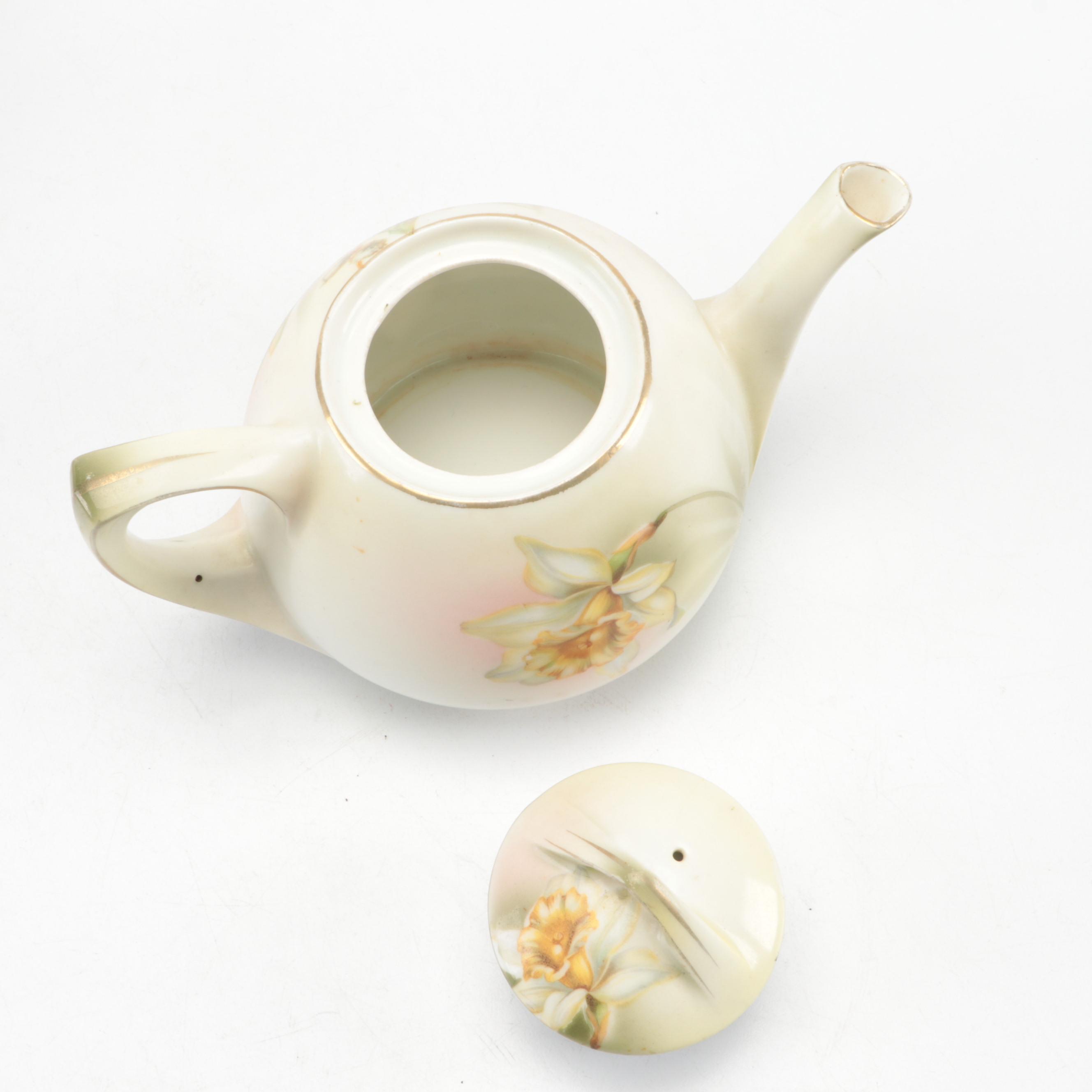 Noritake Moriage Style Porcelain Tray with Mustache Cups and Other Tableware