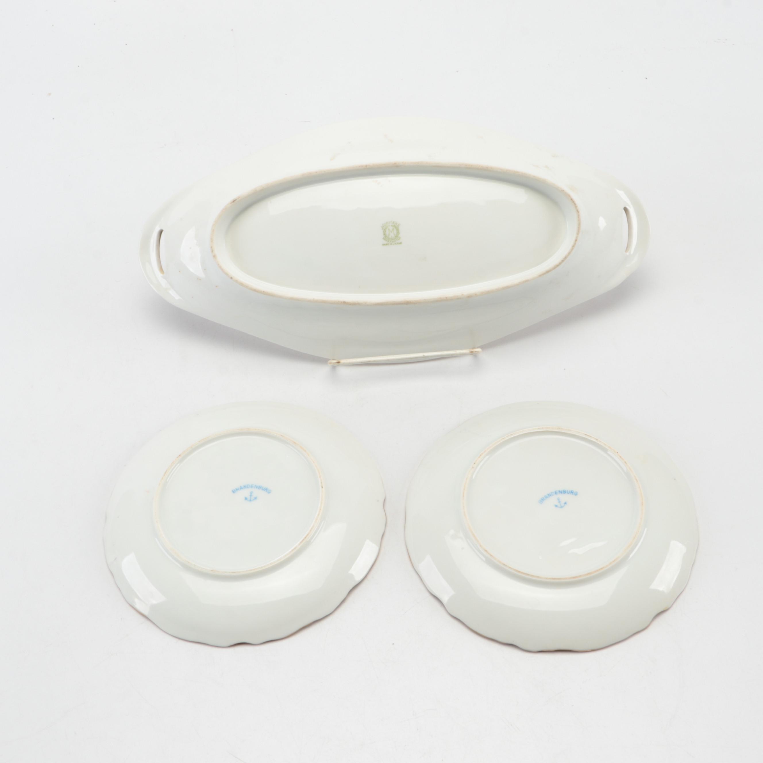 Noritake Moriage Style Porcelain Tray with Mustache Cups and Other Tableware