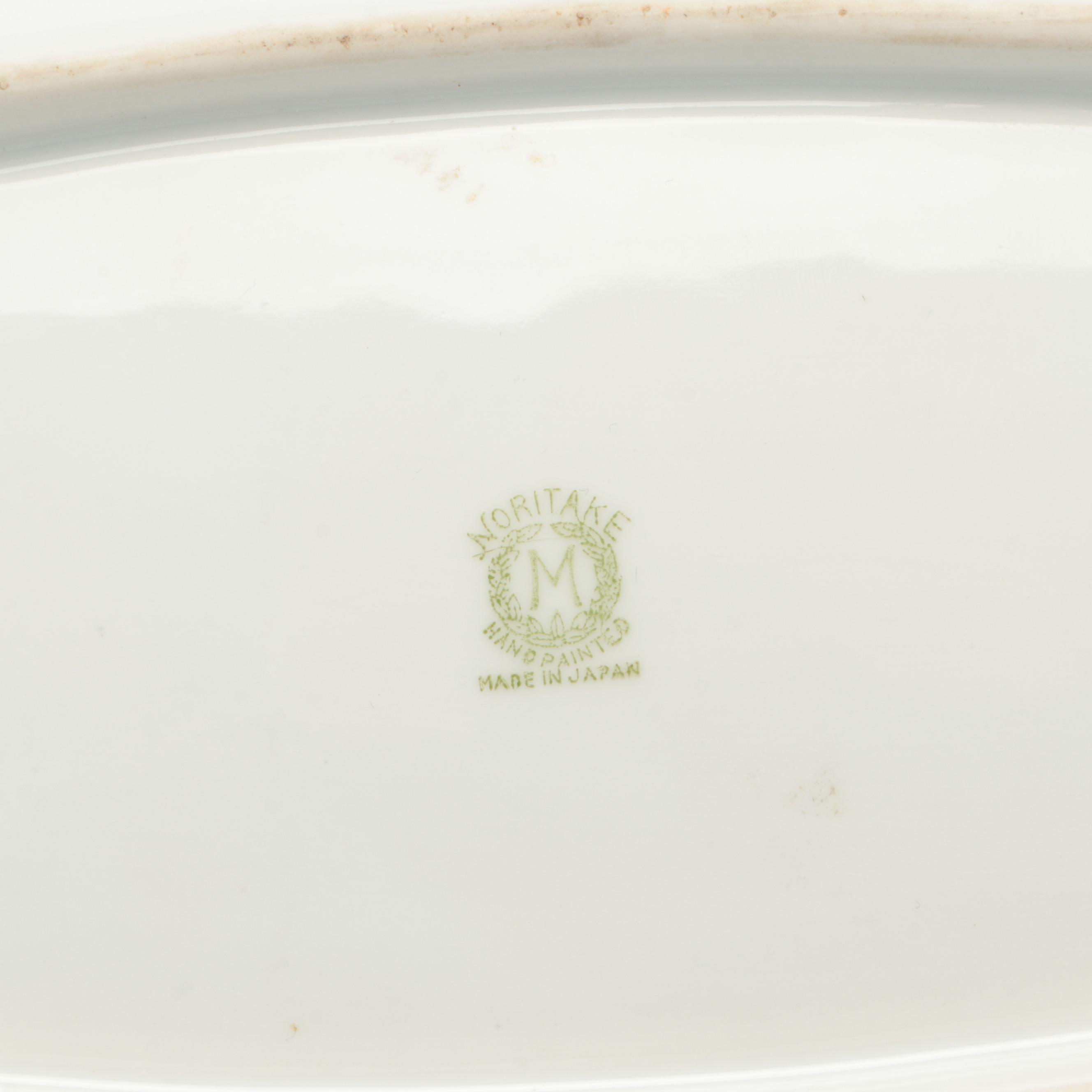Noritake Moriage Style Porcelain Tray with Mustache Cups and Other Tableware