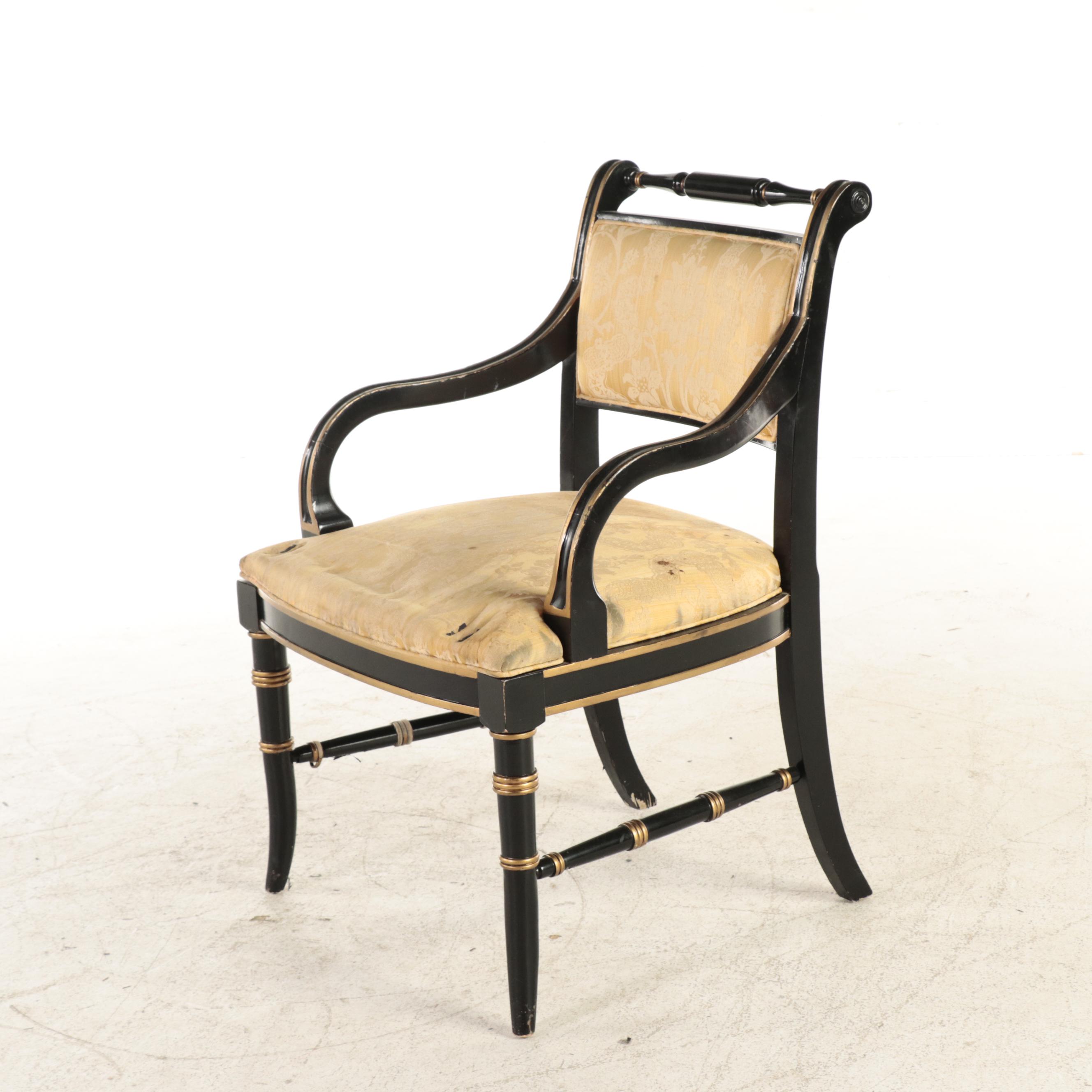 Drexel-Heritage Regency Style Ebonized and Giltwood Armchairs