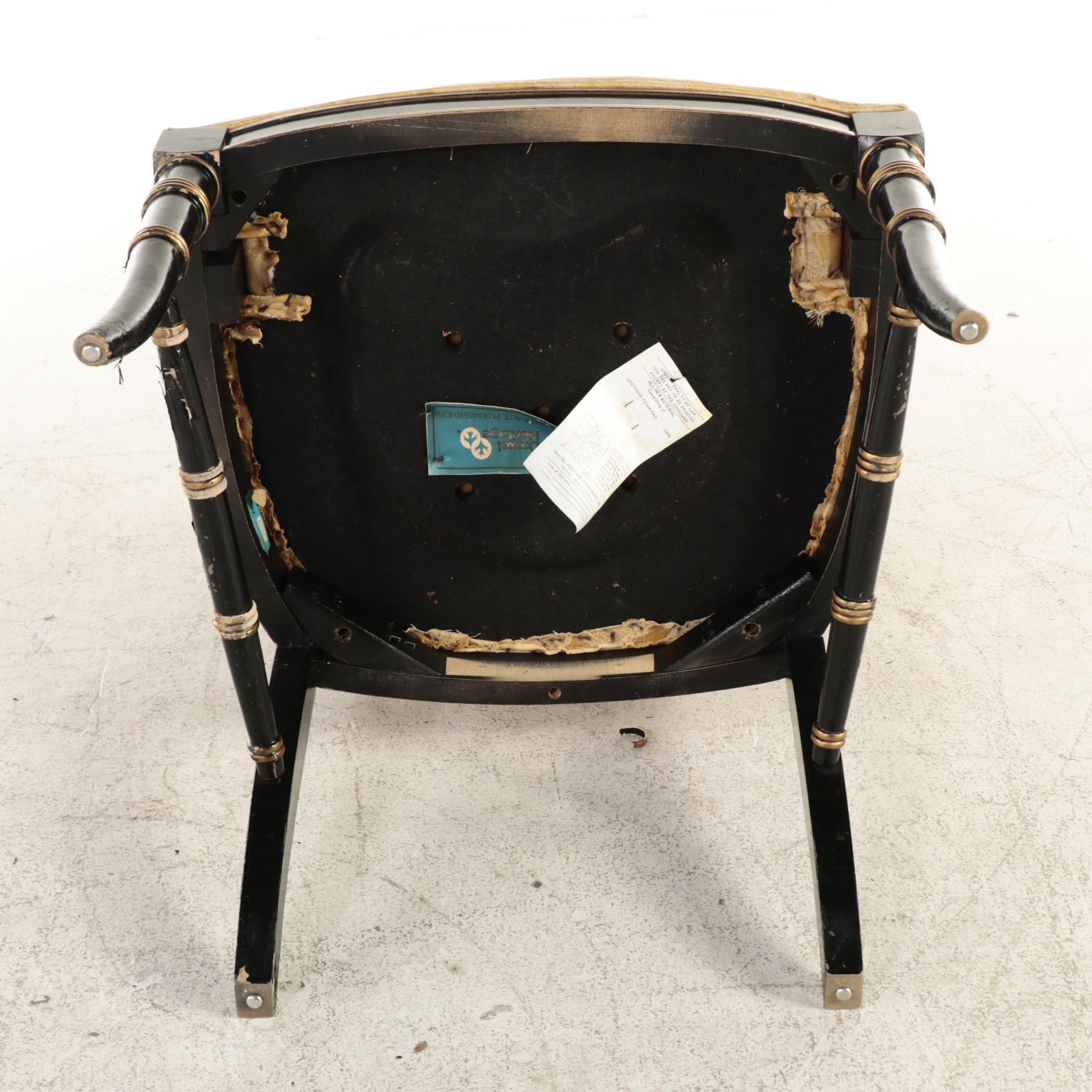 Drexel-Heritage Regency Style Ebonized and Giltwood Armchairs
