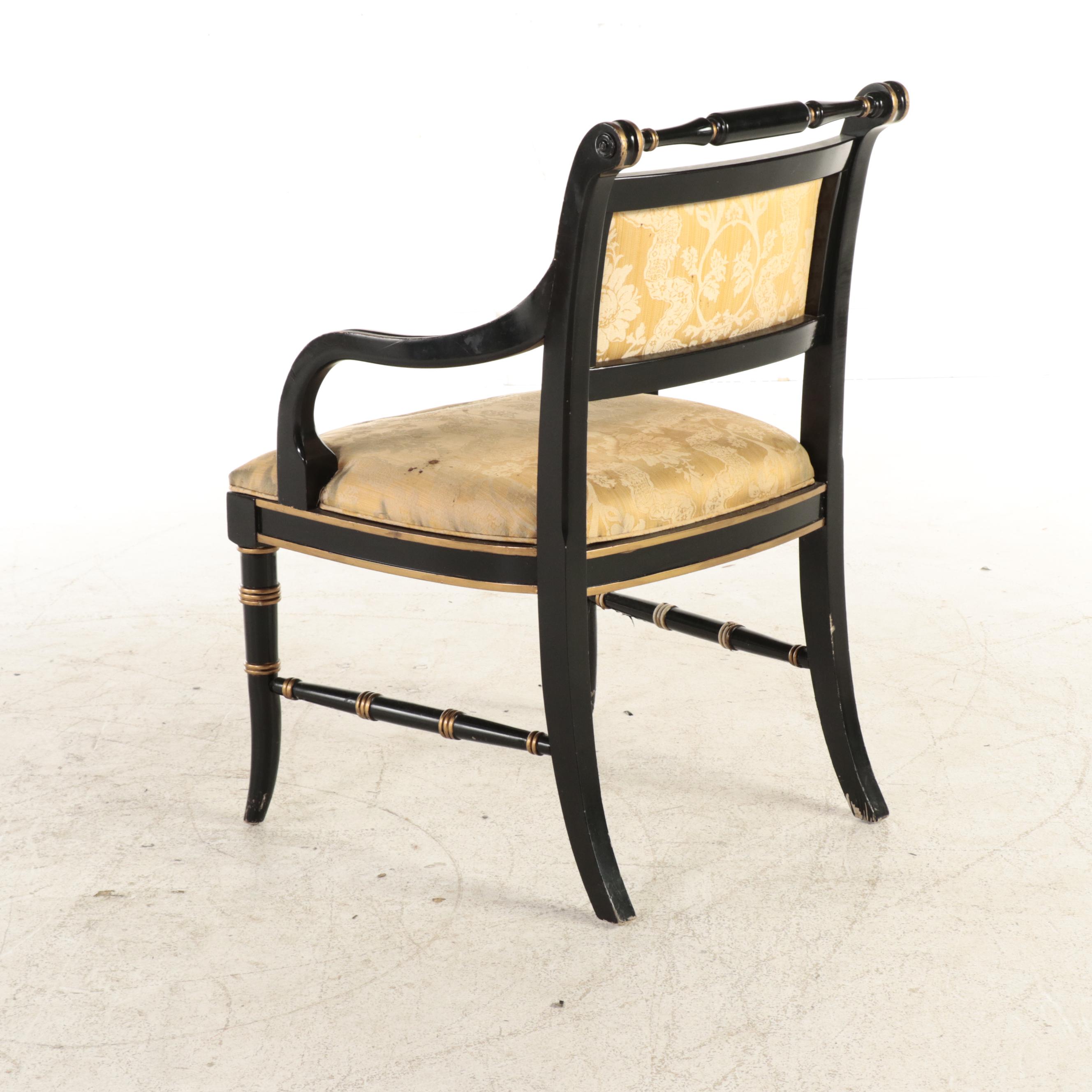 Drexel-Heritage Regency Style Ebonized and Giltwood Armchairs