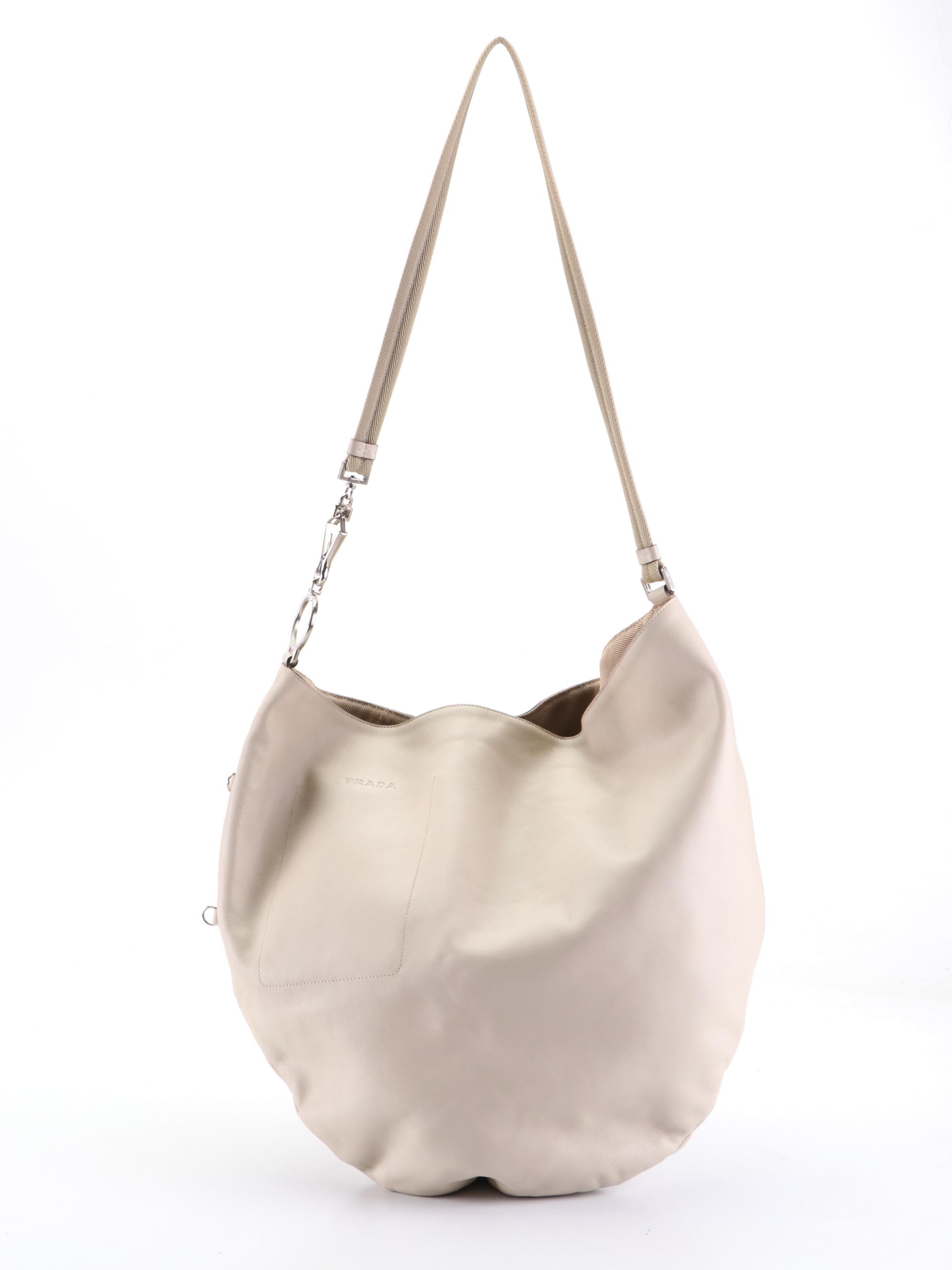 Prada Over-Sized Shoulder Bag in Smooth Beige Leather