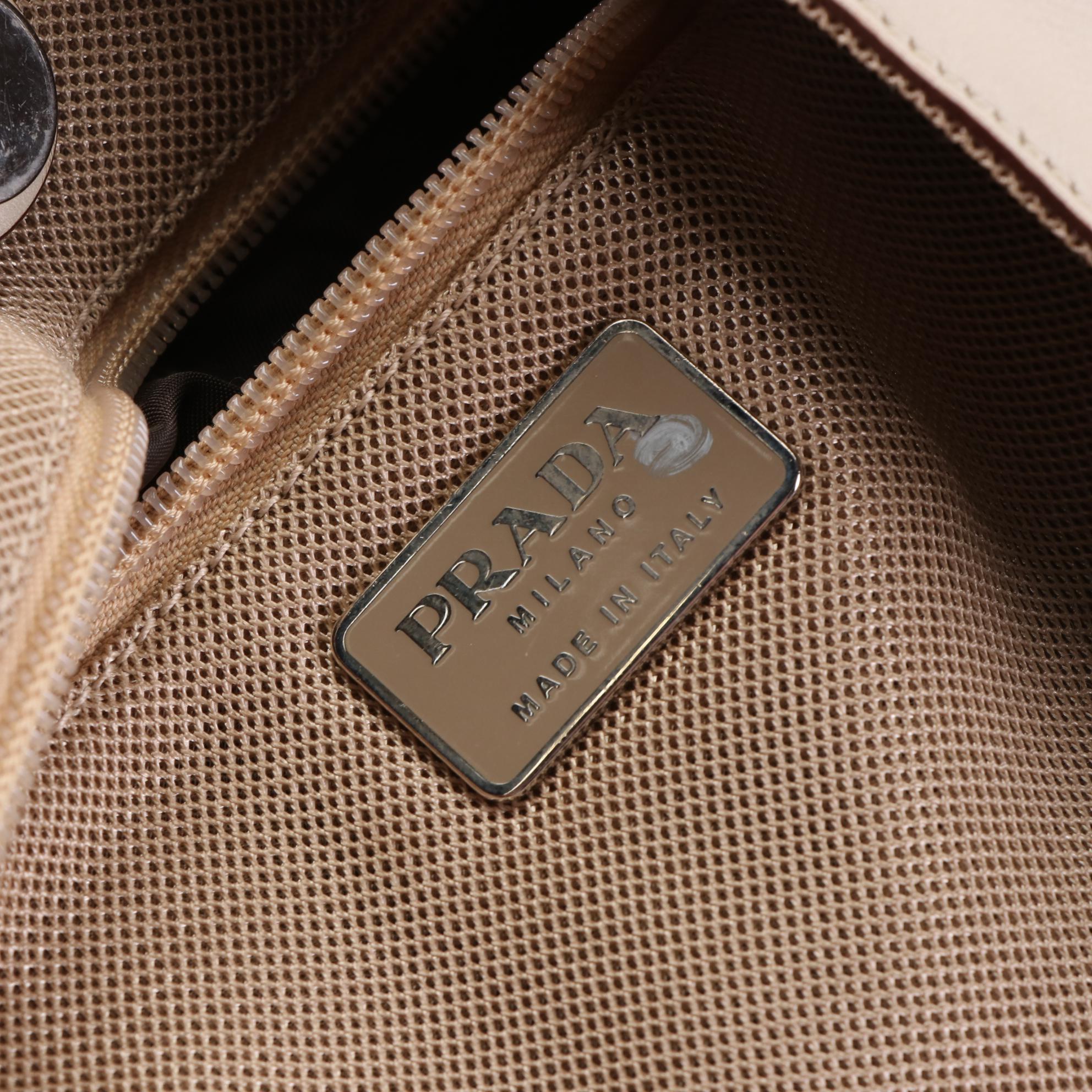 Prada Over-Sized Shoulder Bag in Smooth Beige Leather