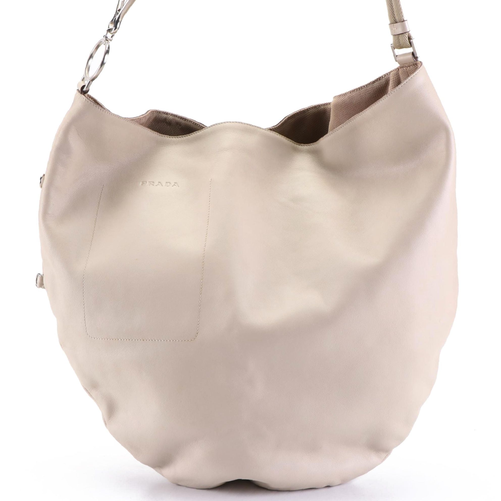Prada Over-Sized Shoulder Bag in Smooth Beige Leather